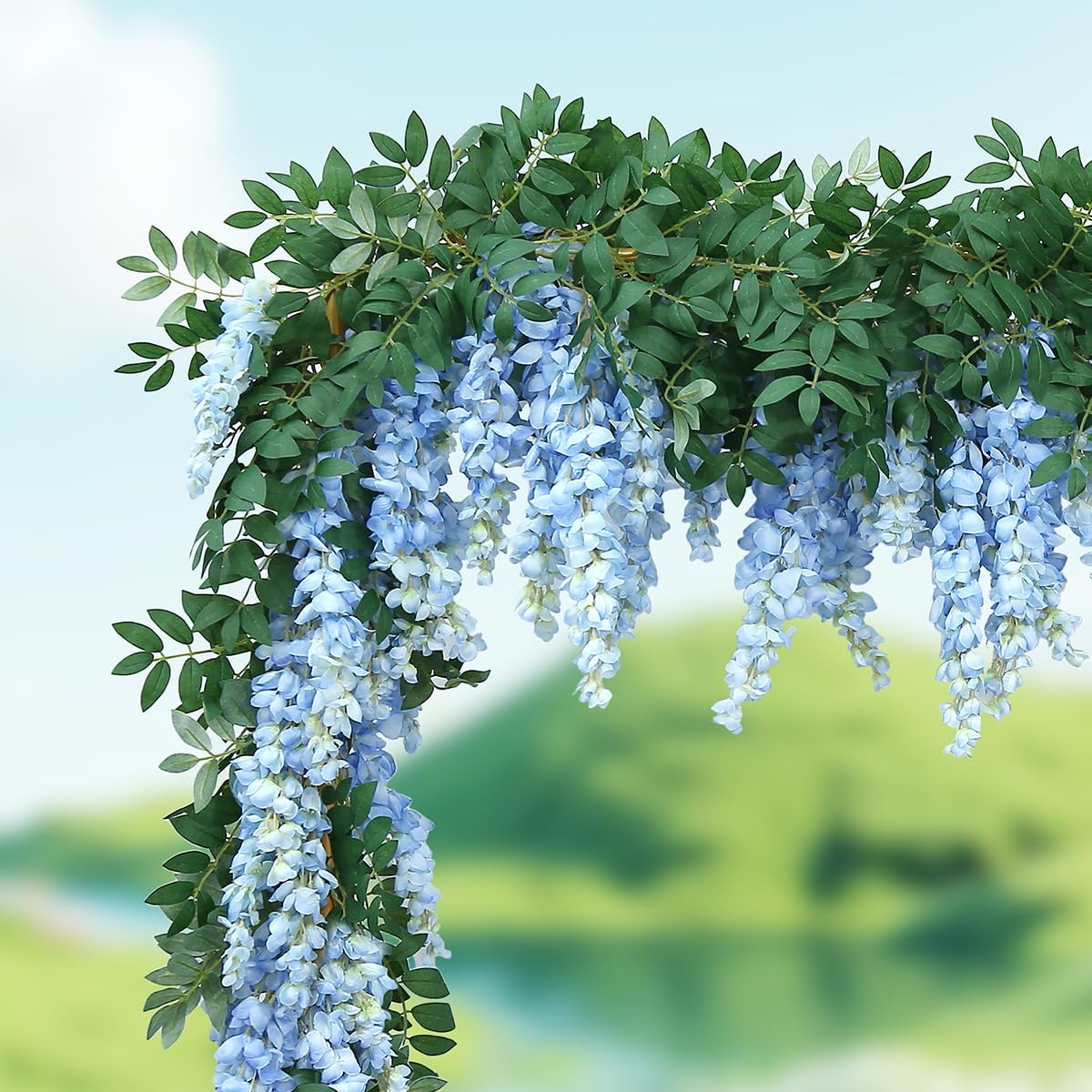 1pc/2pcs Encrypted Flower Vine Wisteria Artificial Flowers Garland,White Wisteria Hanging Flowers Flower Garland Decorations for Home Garden Outdoor Ceremony Wedding Arch Decoration (Blue, 2pcs)