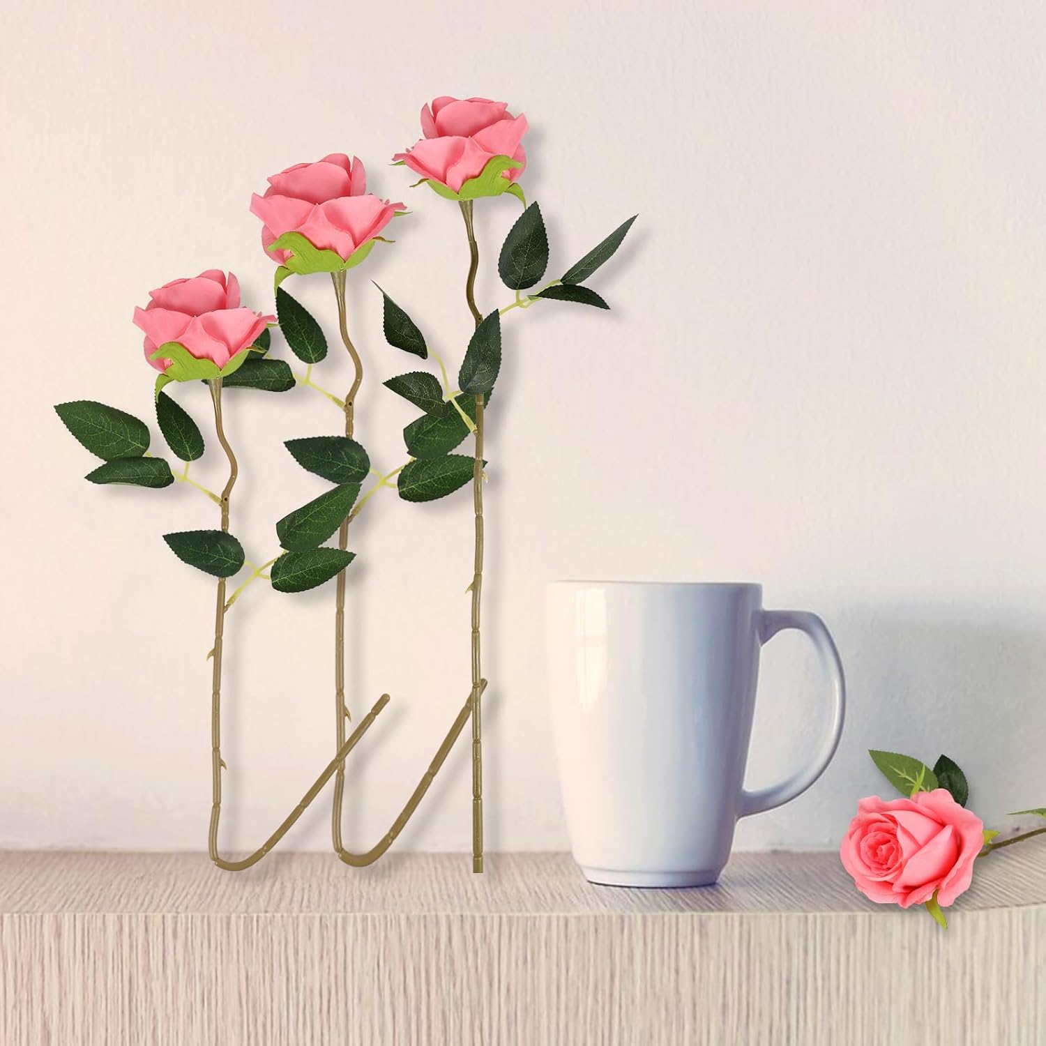 10 Pcs Fake Rose Artificial Flowers, Artificial Rose Long Stem Bouquet, Real Touch Silk Fake Rose for Valentine's Day Wedding Centerpieces Party Table Decoration (Fuschia)