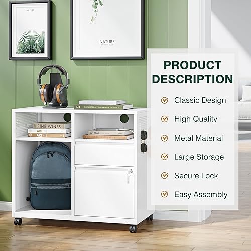 Miniatura 63 de Archivador móvil de 3 cajones con cerradura, archivador debajo del escritorio para oficina en casa, archivadores de metal sobre ruedas para archivo