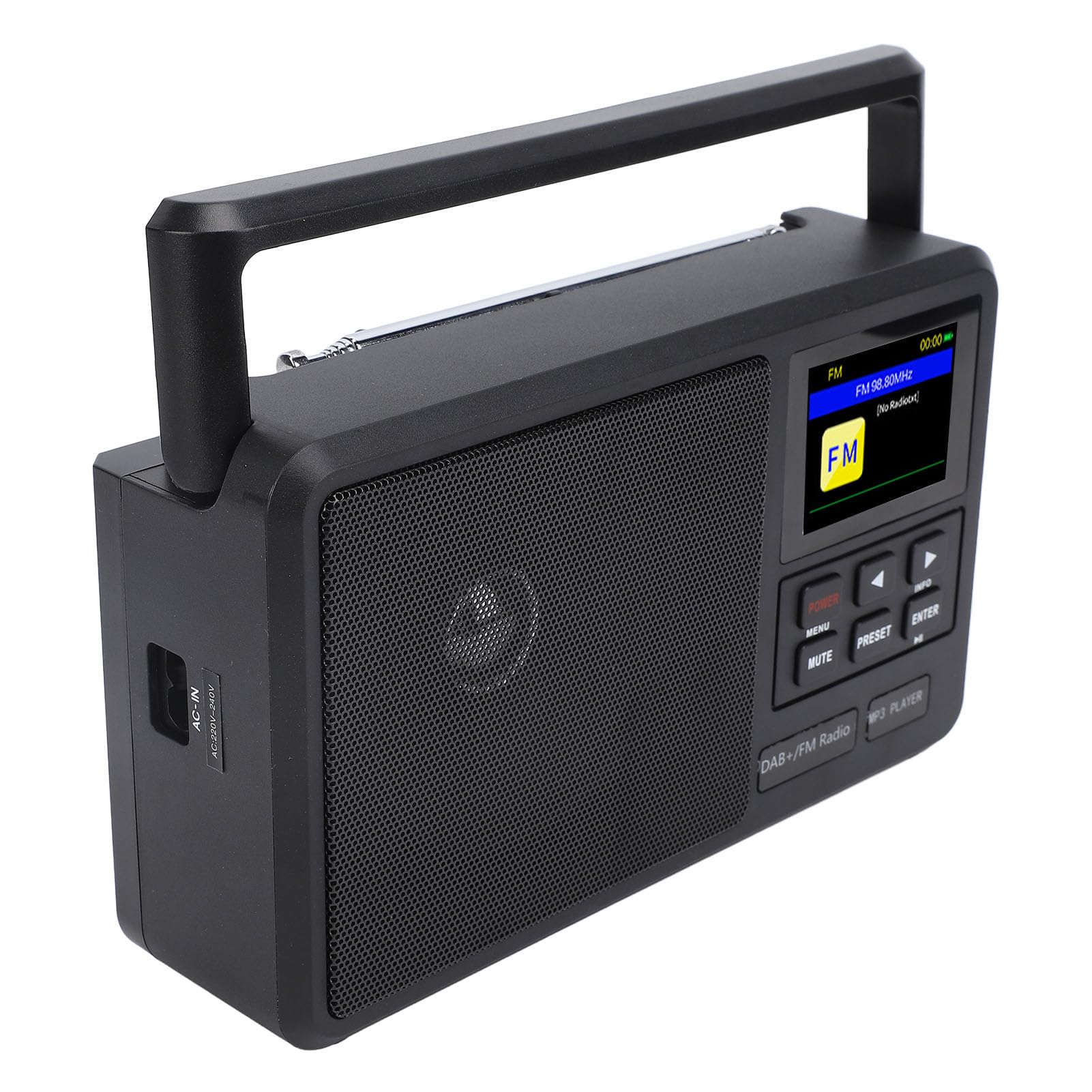 Portable DAB FM Radio, Battery Operated or AC Power, Big Speaker, Radio with Bluetooth, LCD Screen Display, for Gift, Elder, Home (US Plug 100-240V)