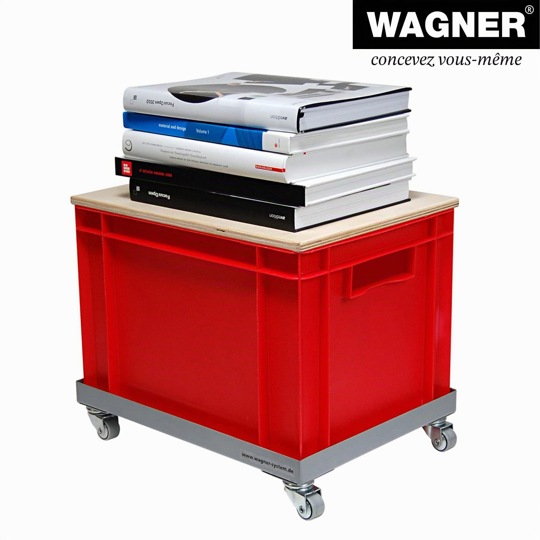 WAGNER Chariot à roulettes MM 1184 I 41 x 31 x 8 cm - Charge 100 kg - Plateau de Chargement Amovible FSC® I roulettes Souples pour caisses de Boissons empilables standardisées I Polyvalent - 20118401
