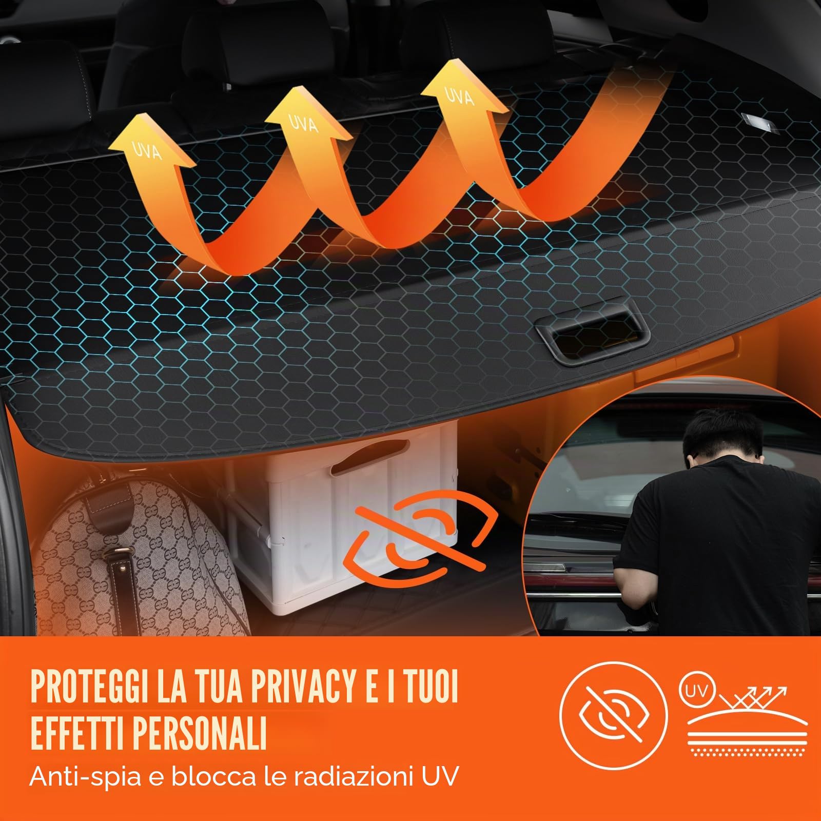 VEVOR Copertura Retrattile per Bagagliaio Toyota, Copertura Impermeabile per Bagagliaio per Toyota RAV4 2019-2024, Copertura per Bagagliaio Posteriore Resistente ai Raggi UV Lega di Alluminio, Nero