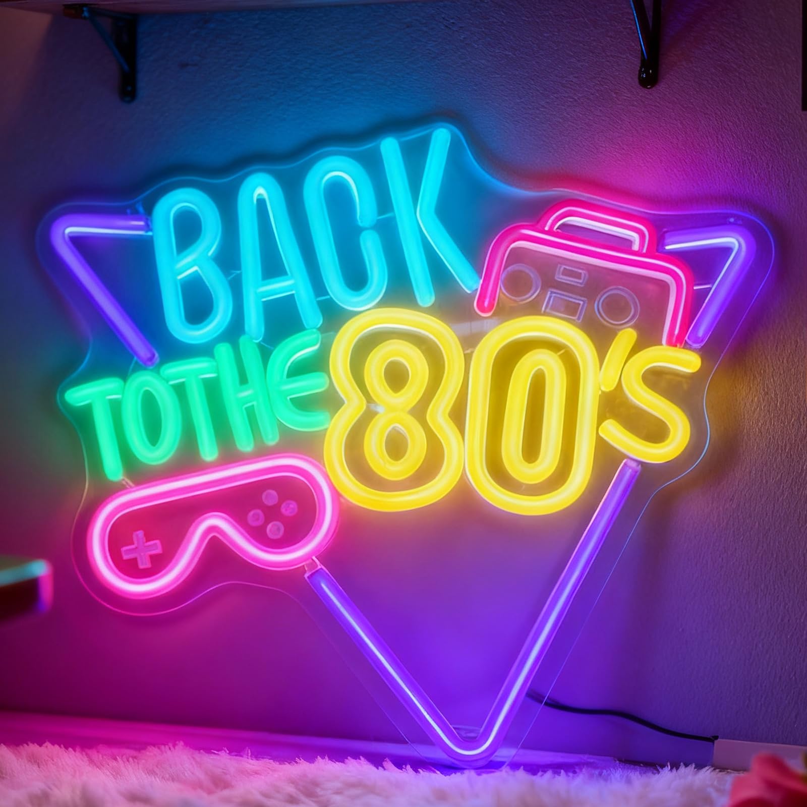 Back To The 80s Neon Sign, USB Powered Decorative Neon Light for 80s Theme Party Bedroom Living Room Retro Vintage Theme Wall Table Decor, 12.6 x 11.5 In
