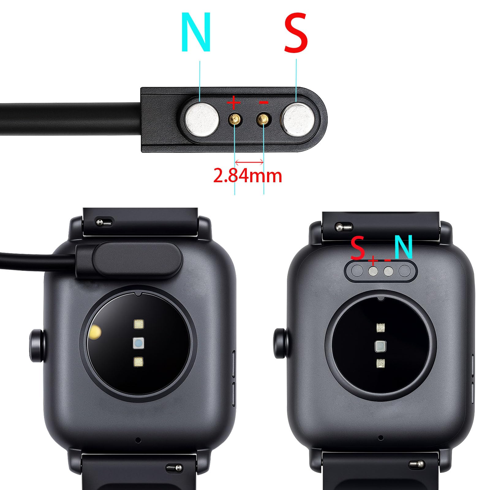 Caricabatterie compatibile con smartwatch VeryFitPro, Fitpolo, Tozo e Yamay, inclusi i modelli SW025, Letsfit ID205L, cavo USB magnetico sostituibile, cavo di ricarica rapida per smartwatch (2, nero)