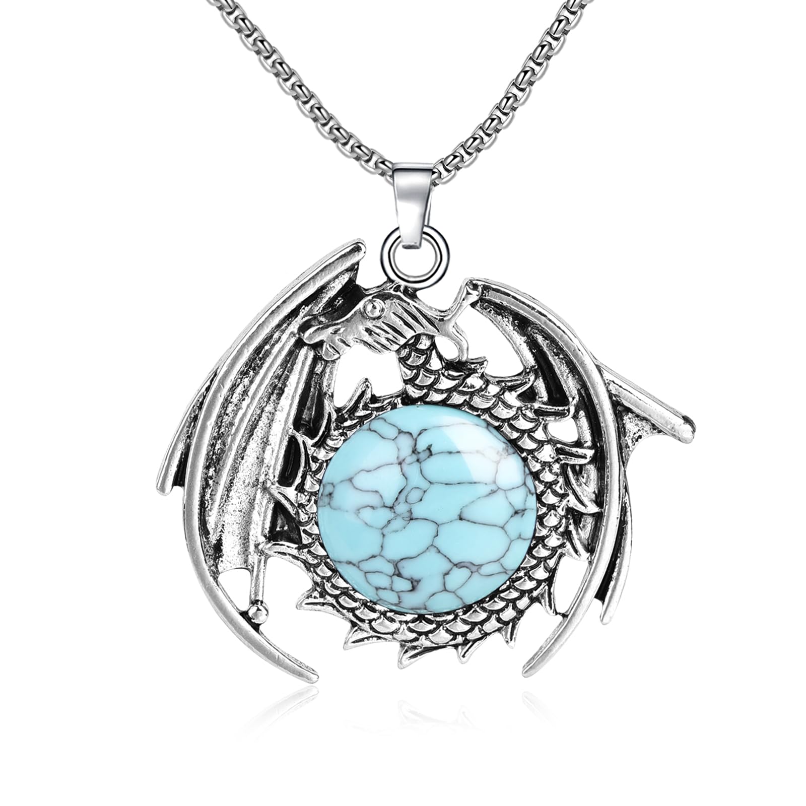 JBAERDNecklace for Men,Crystal Women Mens Pendant Necklaces Dragon and Hexagon Gemstone Jewelry with Gifts Box