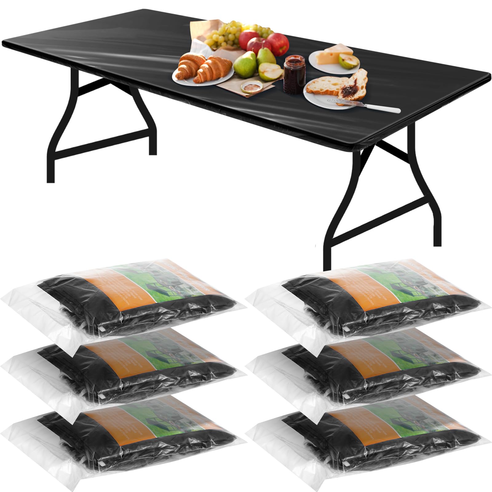 Photo 1 of Boao Disposable Plastic Fitted Tablecloth - 72 x 30 Inch, Black (6 Pcs)