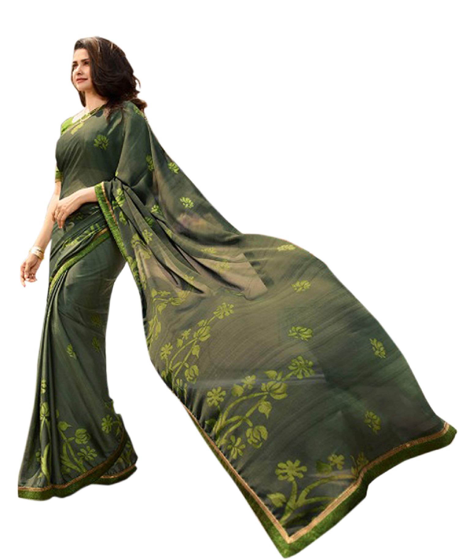 RAJESHWAR FASHION WITH RFWomen's Rangoli Vishitra Pure Silk Printed Saree with Blouse Piece (Green)