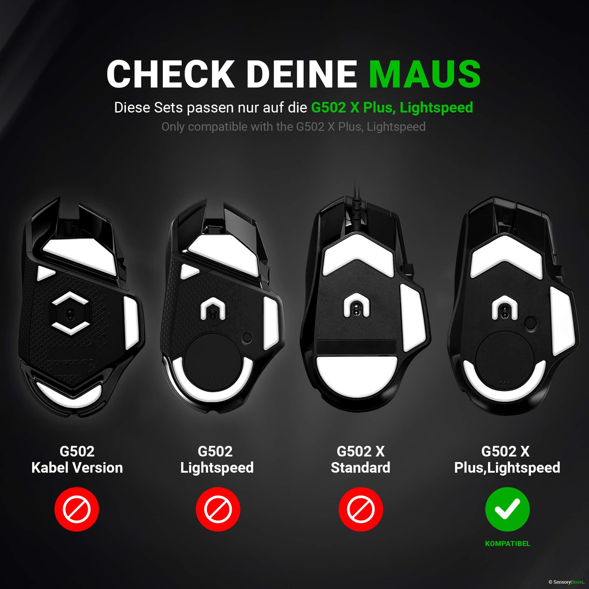 SensoryBoost HPS Glides (2 zestawy) – do Logitech G502 X Plus, Lightspeed | BALANCE – Ślizgacze do myszy: równowaga szybkości i kontroli, zaokrąglone krawędzie – Zapasowe stopki z PTFE