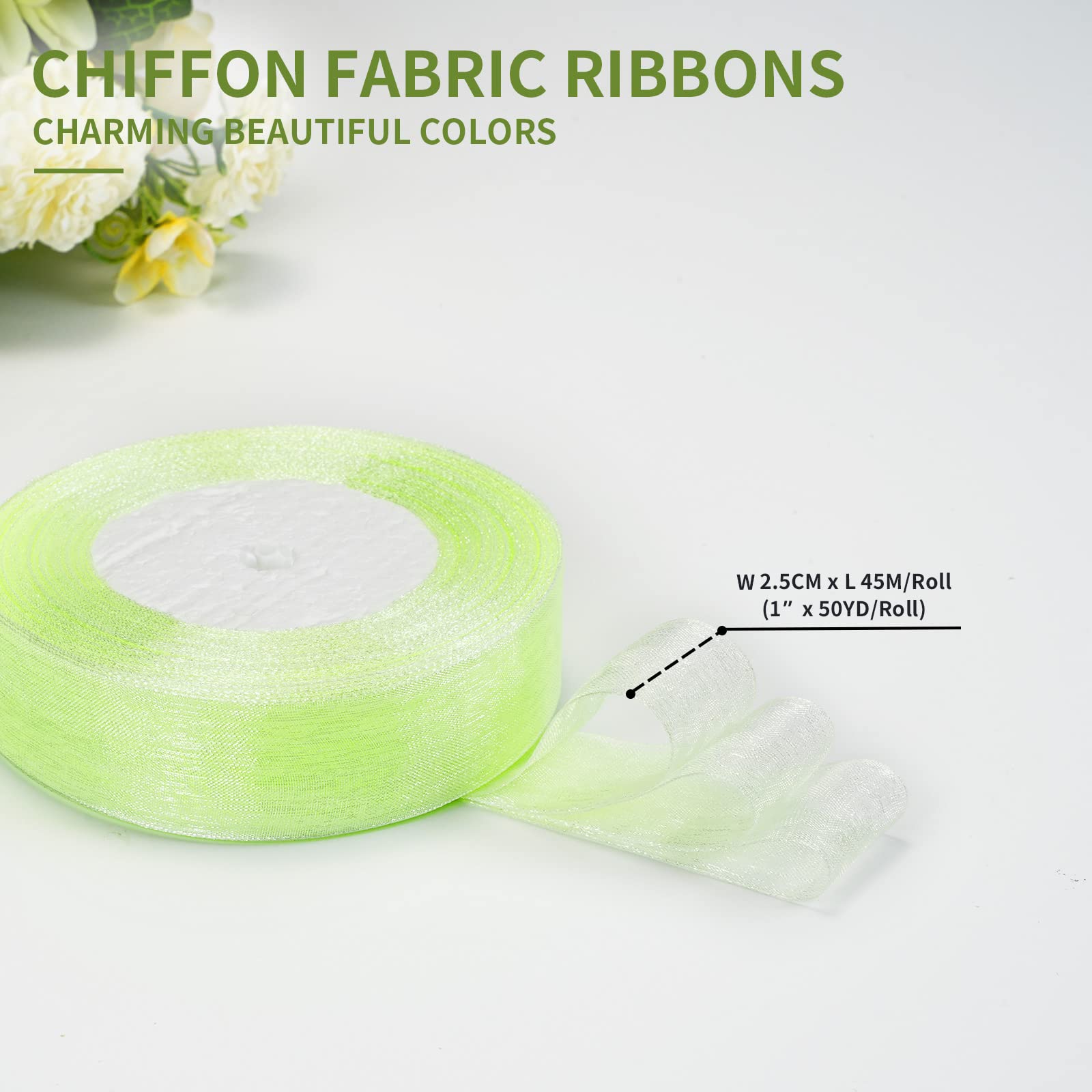 Nastro Organza Trasparente MOLSHINE - 25 Mm X 45 M, Verde, Per Regali E Decorazioni - Foto 6