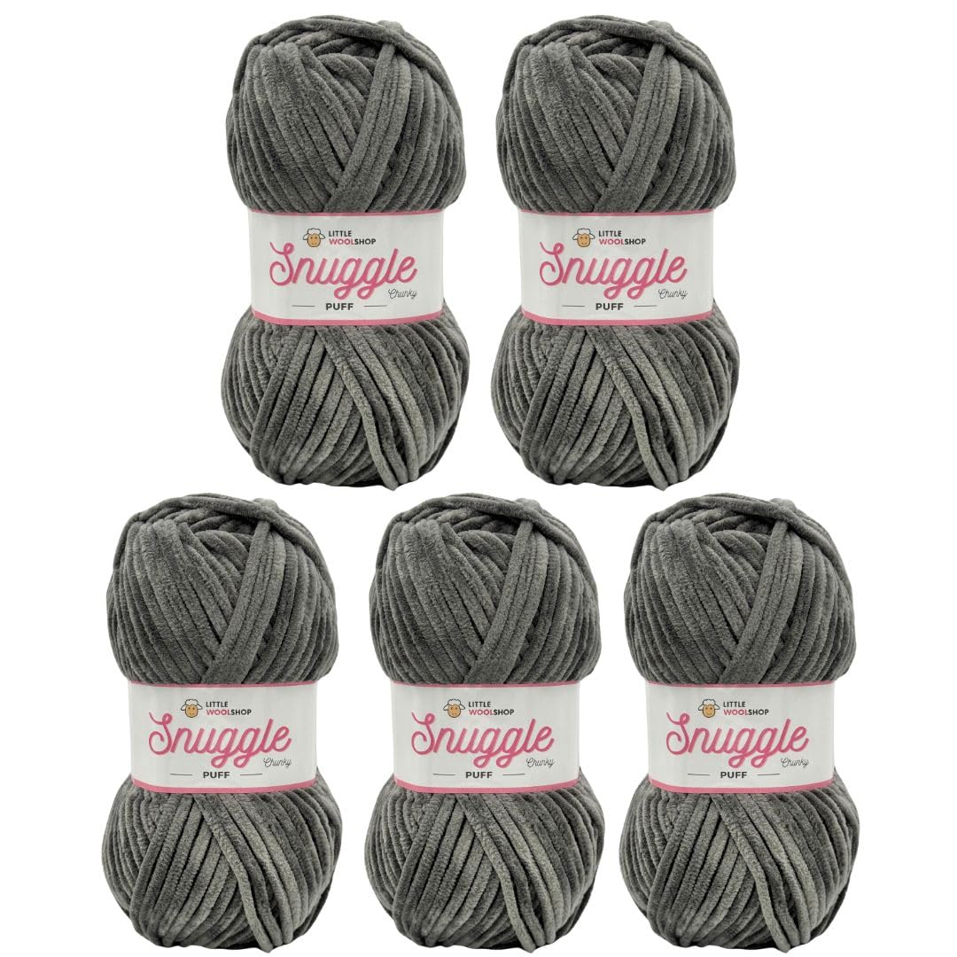 LittleWoolShop Snuggle Puff Chunky Chenille Yarn 100g - 100% Supersoft Polyester (Smoked Pepper 1003, Pack of 5) — image 1