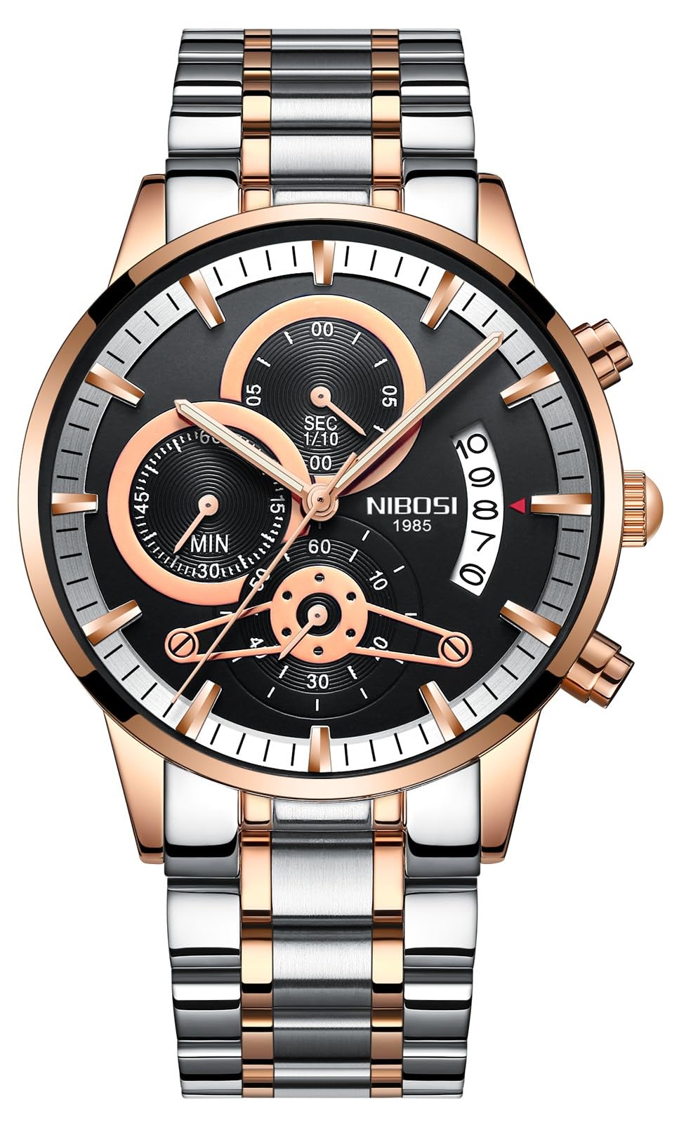 NIBOSI Stainless Steel Chronograph Rose Gold Black Dial Men Watch, Gold Band (B07T21KC4N) Amazon Price History, Amazon Price Tracker