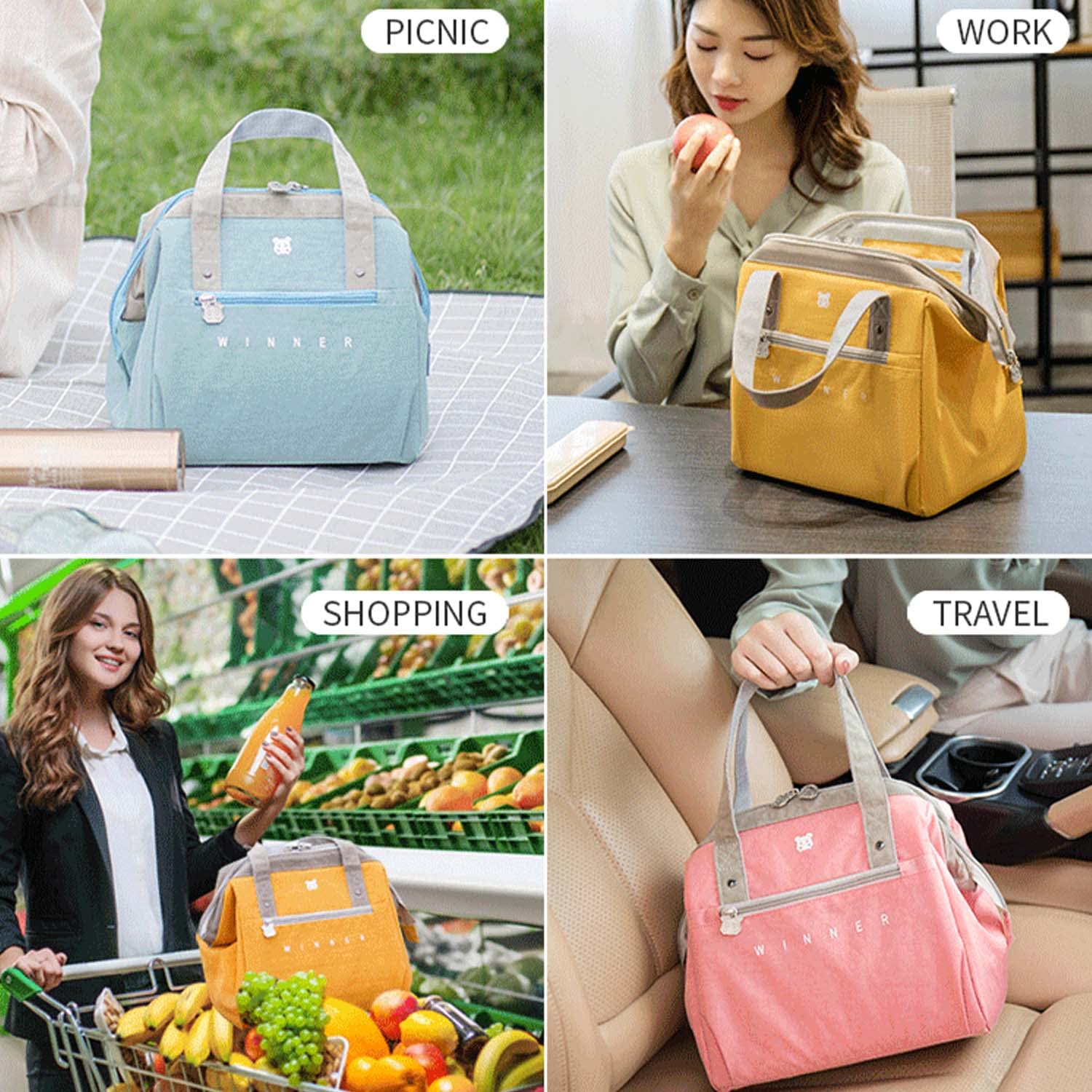 Fiambrera Portátil con Aislamiento Térmico Bolsa Enfriadora Contenedor de Almuerzo Bolsas de Almacenamiento de Alimentos Escolares, 2 Paquetes