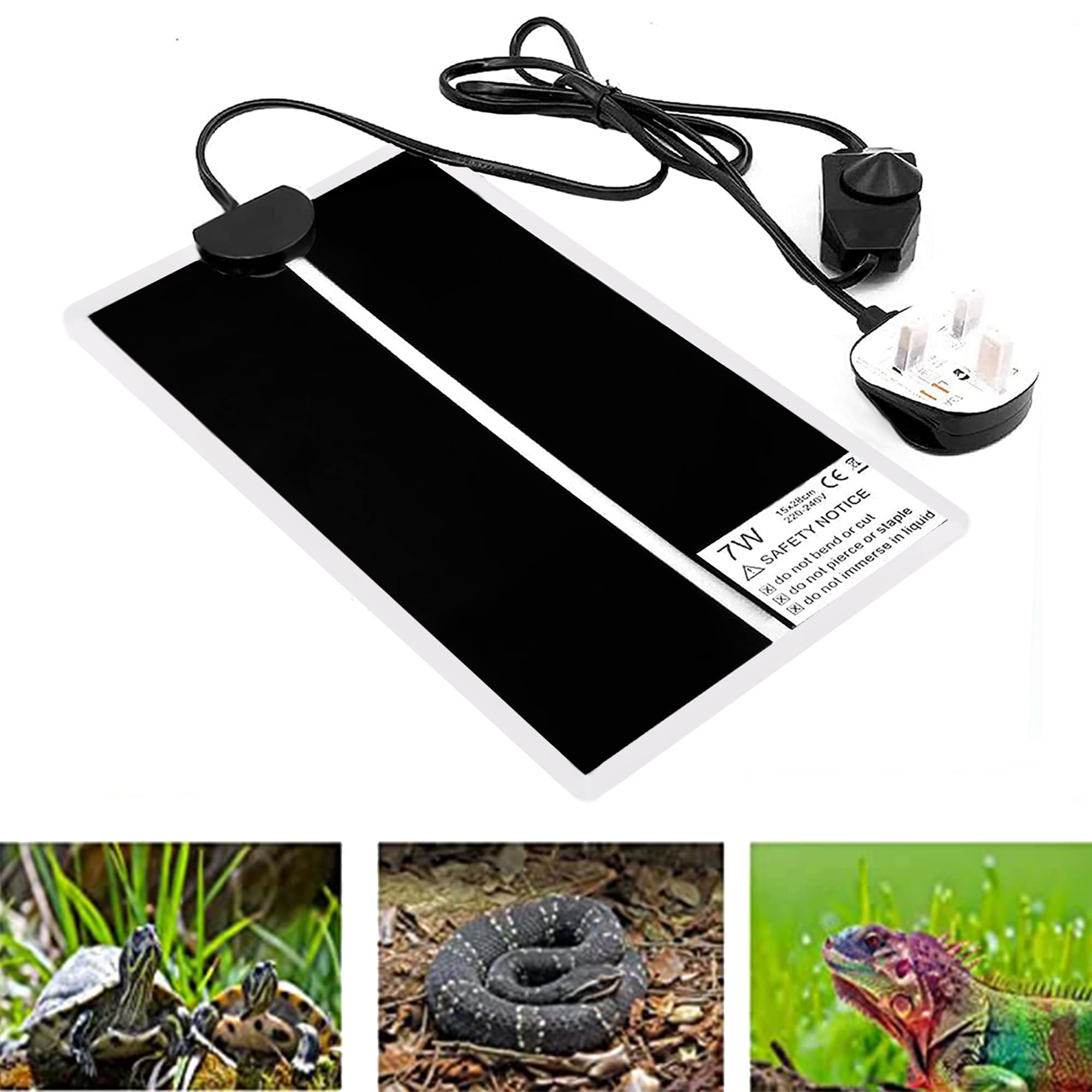 AWITHZ Reptile Heating Mat Non-Adhesive Heat Pad for Reptiles with Temperature Adjustment for Tortoise Snakes Lizard Gecko Hermit Crab Turtle Amphibians Removable Under Tank Heat Pad (7W)