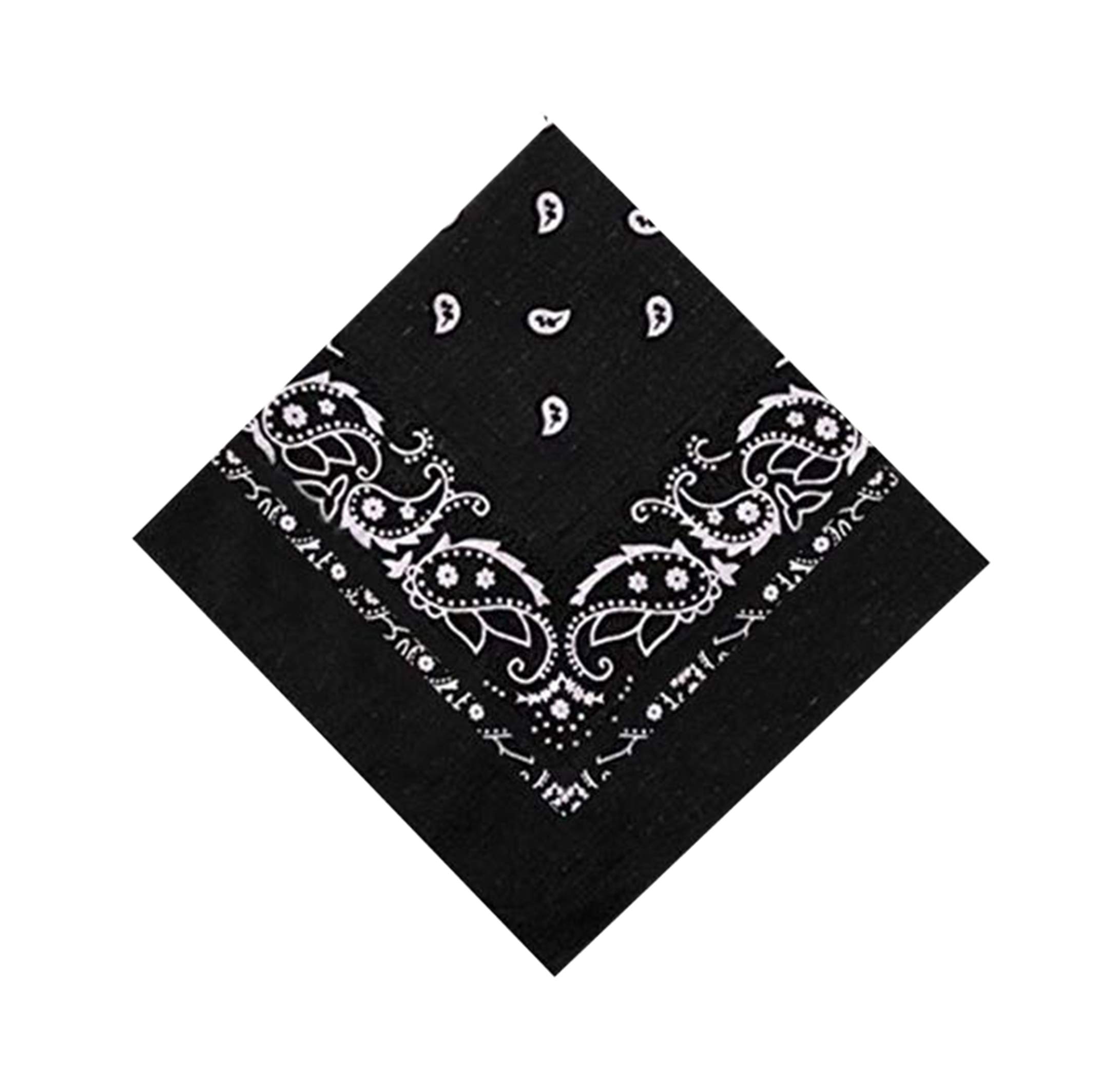 KSC New Cotton Bandanna Double Sided Paisley Headbands, Neck Scarf, Handkerchief, Lovely Colors (Black)