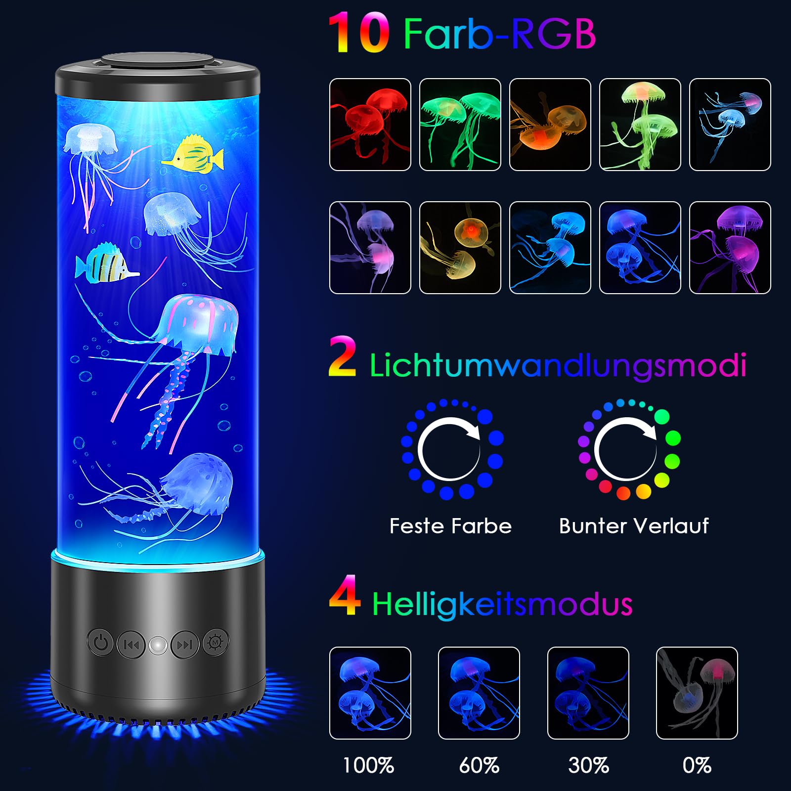 Lampa meduza z 12 białym szumem, Lampa meduza z 10 kolorami i pilotem