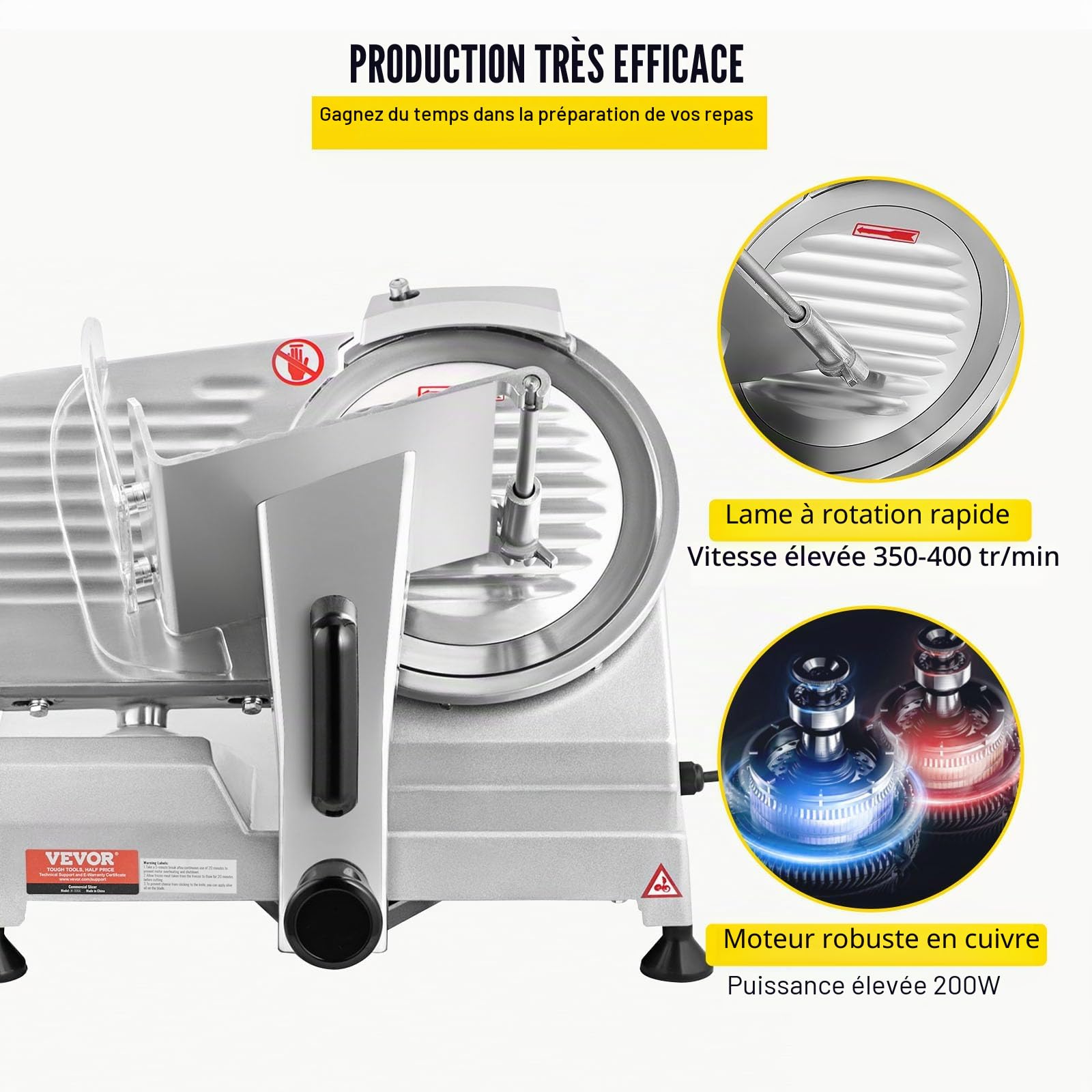VEVOR Trancheuse Électrique 1200 tr/min Trancheuse à Jambon 48 x 43 x 35 cm Trancheuse à Viande 0-12 mm Bouton de Réglage d'Épaisseur Domestique et Commercial Parfait pour Trancher Divers Aliments