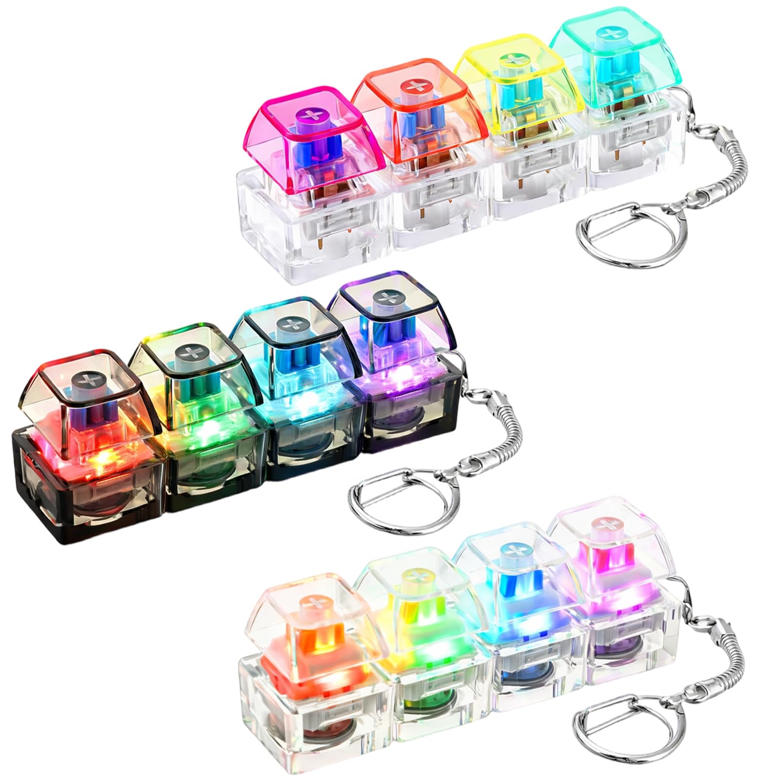 Keyboard Fidget Toy, Fidget Toys Adults, 3 PCS 4-in-1 Fidget Keyring Mini Fidget Toys, Fidget Keychain for to Pass the Time, Keyboard Fidget for 14+ Years Old Boys Girls Students Adults for Gift