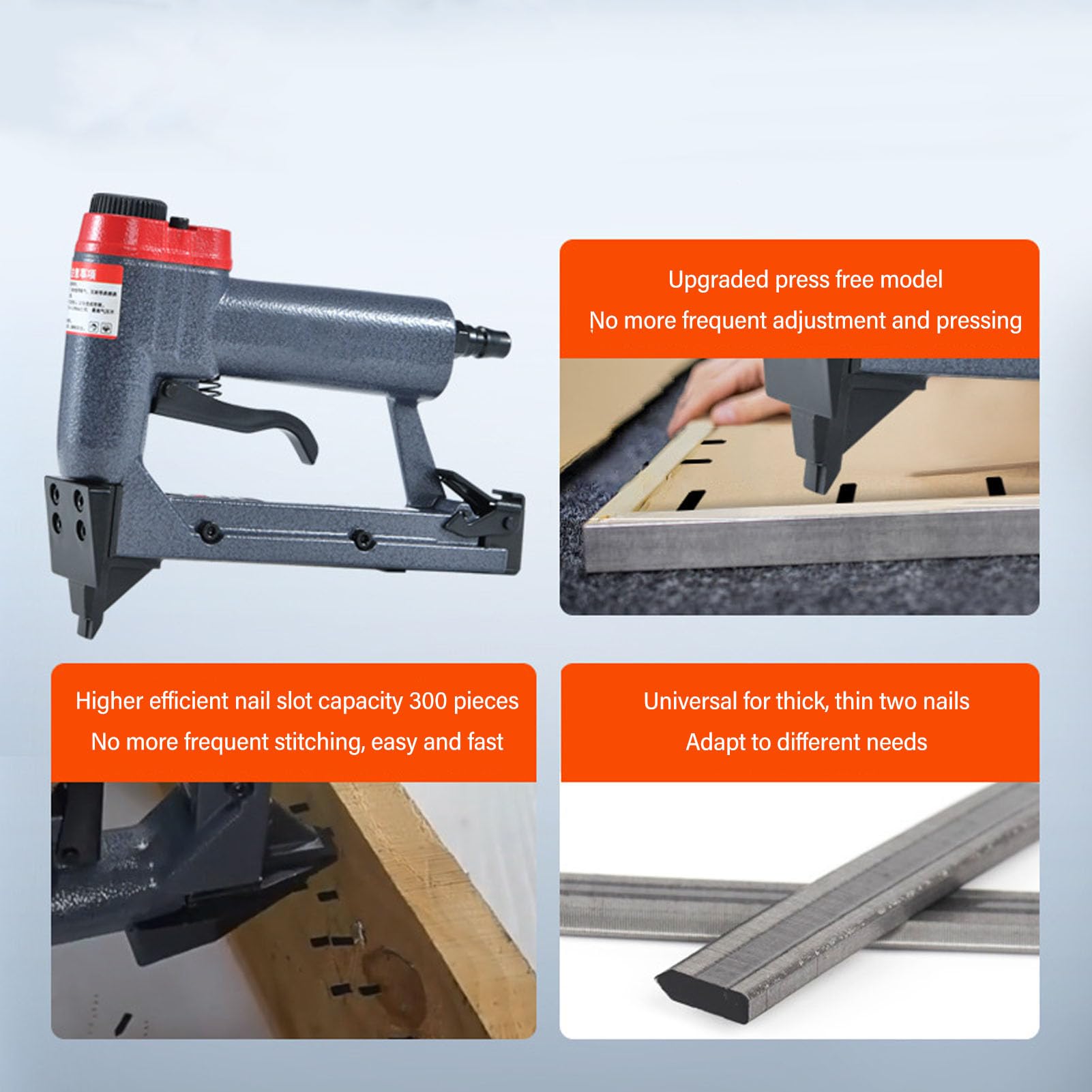 Nail Gun Cordless, Pneumatic Nailer Press Air Nail Gun, 300 Nails Capacity 0.4~0.8Mpa for Furniture Farming for Carpentry, DIY Project, Woodworking