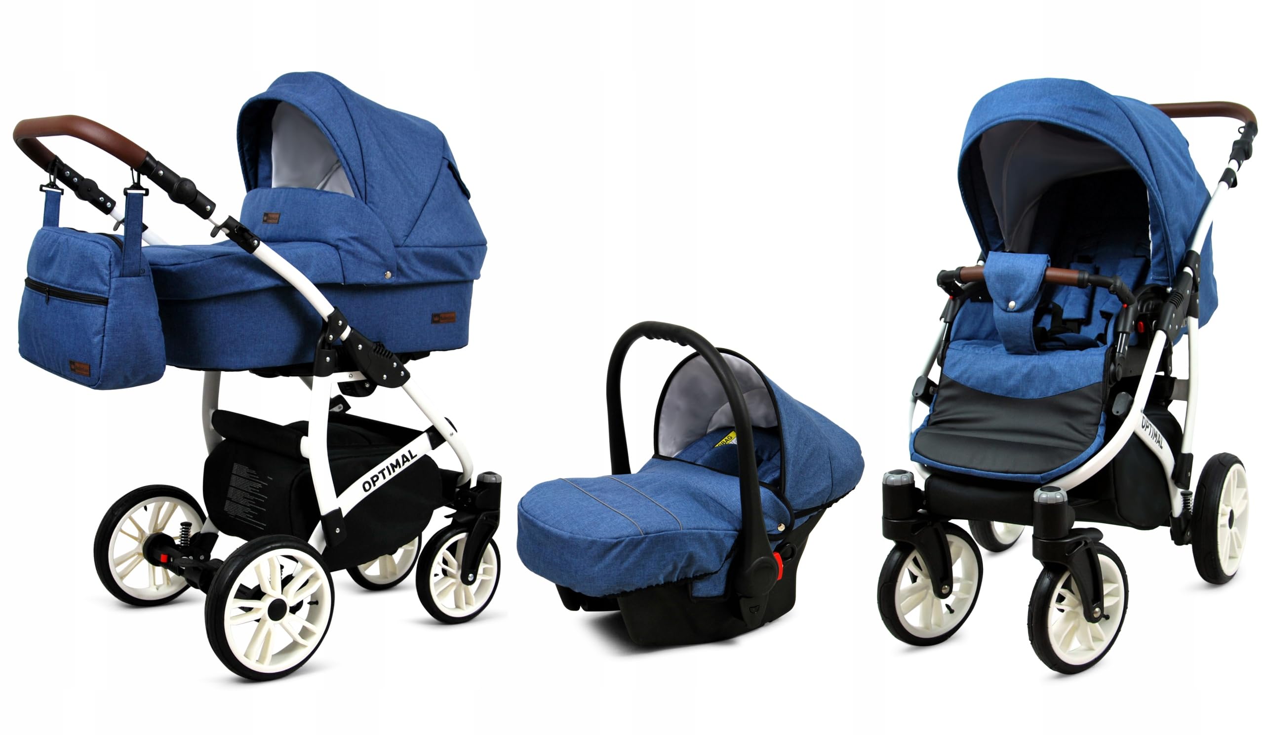 BabyLux® Kinderwagen Set 3 in 1 - Optimal - incl. Babywanne, Buggy Sportsitz, Auto-Babyschale - Autositz - Kinderwagenset - Kombikinderwagen mit Wickeltasche, Regenschutz usw.