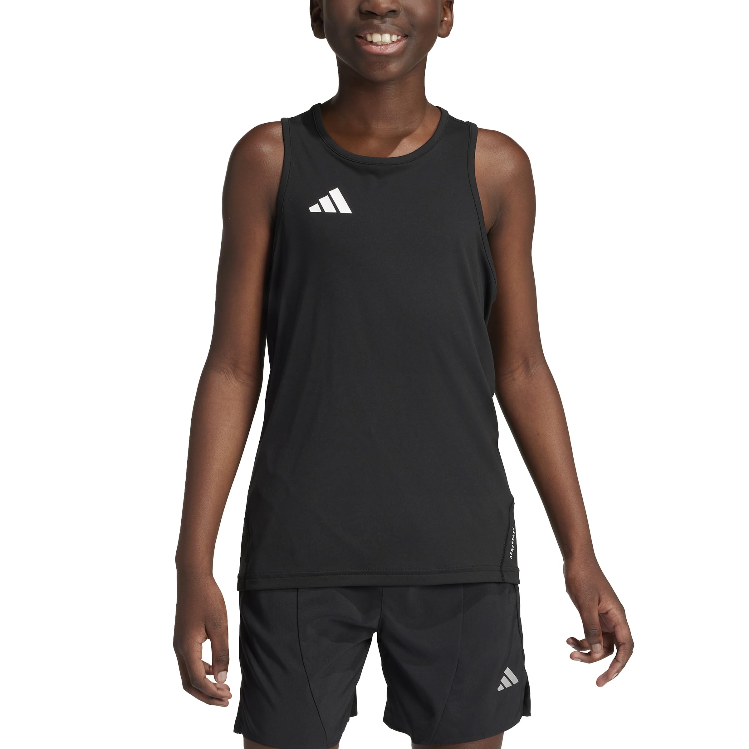 adidas Boys Junior Adizero Team Singlet T-Shirt, 15-16 Years Black/White