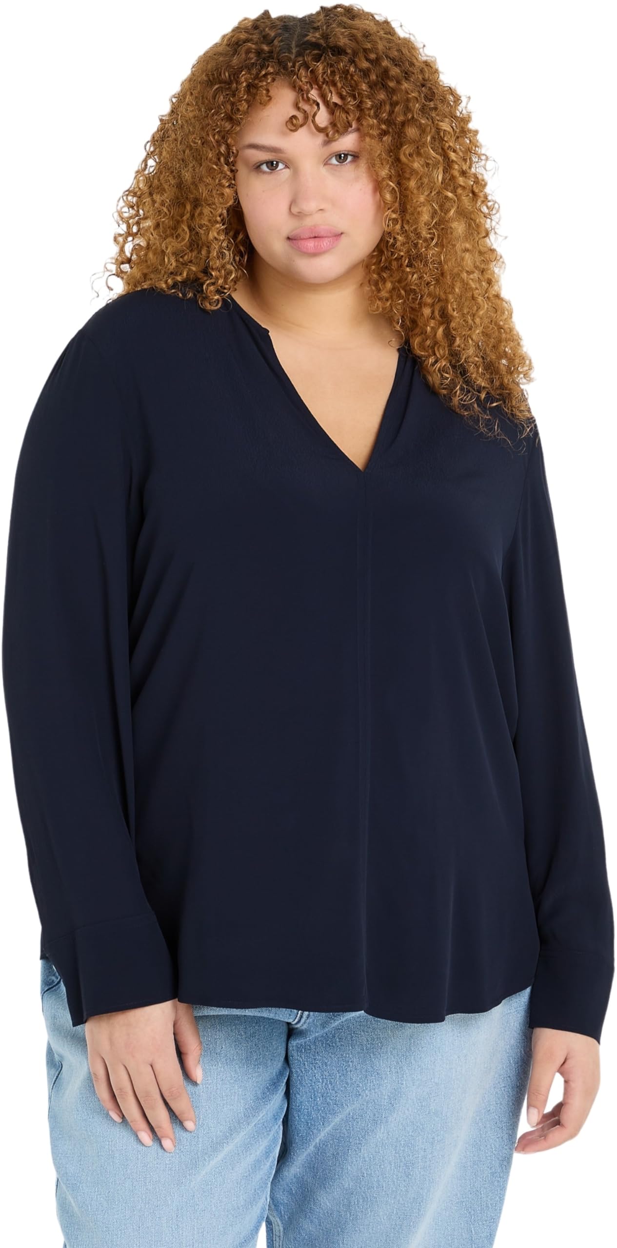 Tommy Hilfiger Blusa para Mujer Viscose Crepe Blouse con Cuello de Pico