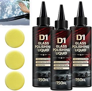 3pcs Bianca Glass Polishing Liquid D1 with Sponges,Car Glass Polishing Compound Windshield Cleaner Glas