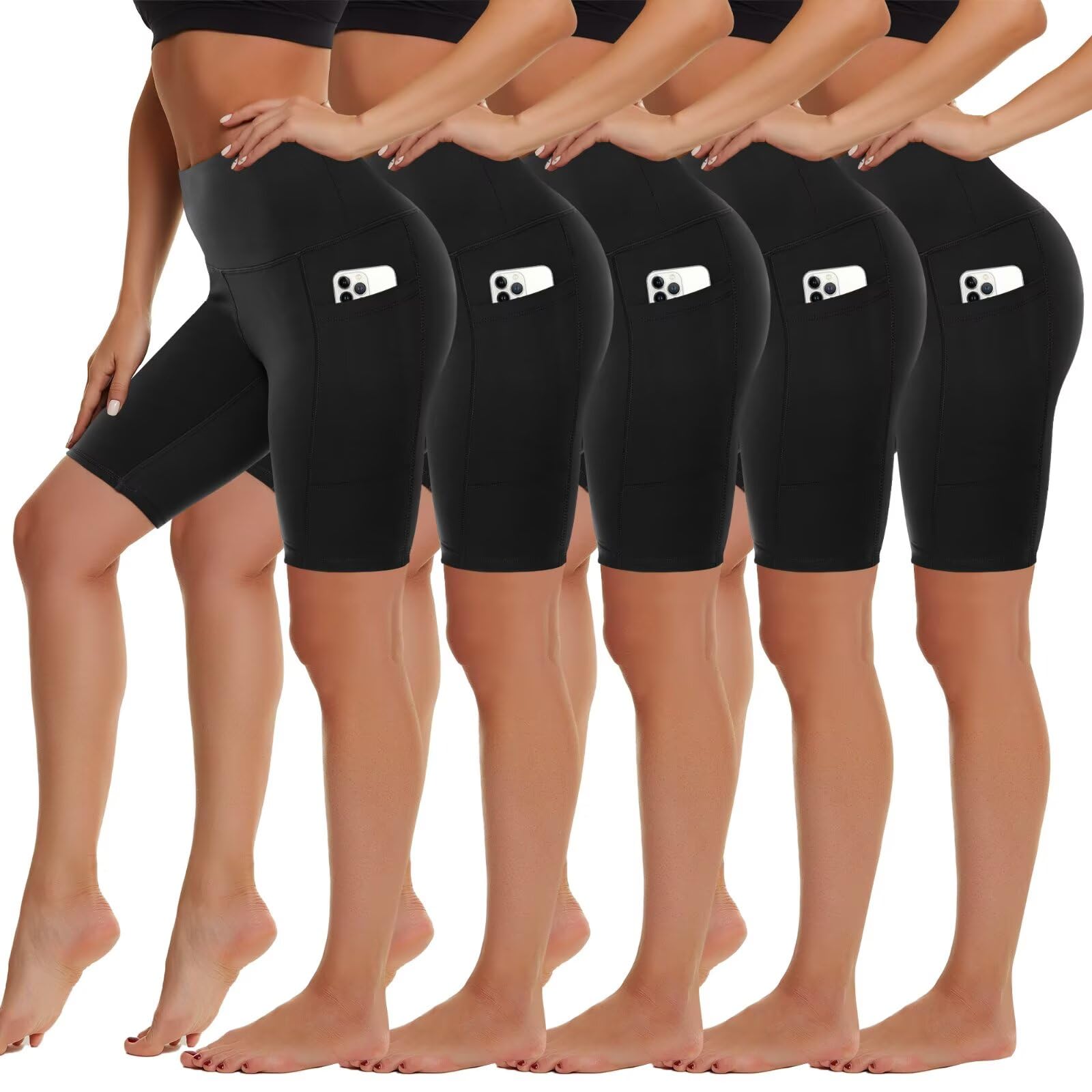 5 Pack Biker Shorts with Pockets for Women - 5 8 High Waist Spandex Workout Yoga Running Athletic
