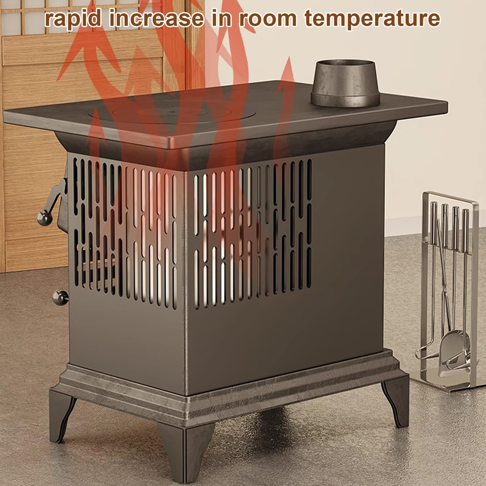 Stufa a legna per riscaldamento domestico con forno, riscalda rapidamente, maggiore dissipazione del calore, senza fumo, per cucinare e riscaldare