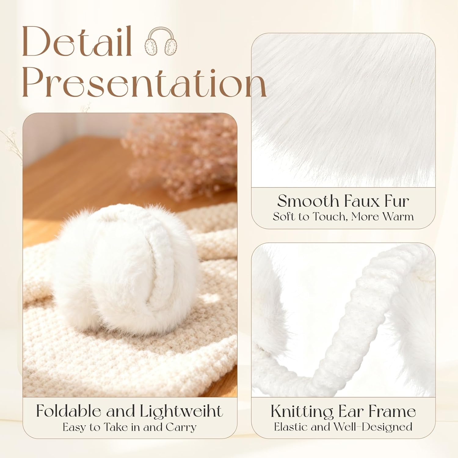 VEKDA Winter Ear Muffs for Women Foldable Faux Fur Ear Warmers Fluffy Cold Outdoor Soft Earmuffs Covers - Image 3