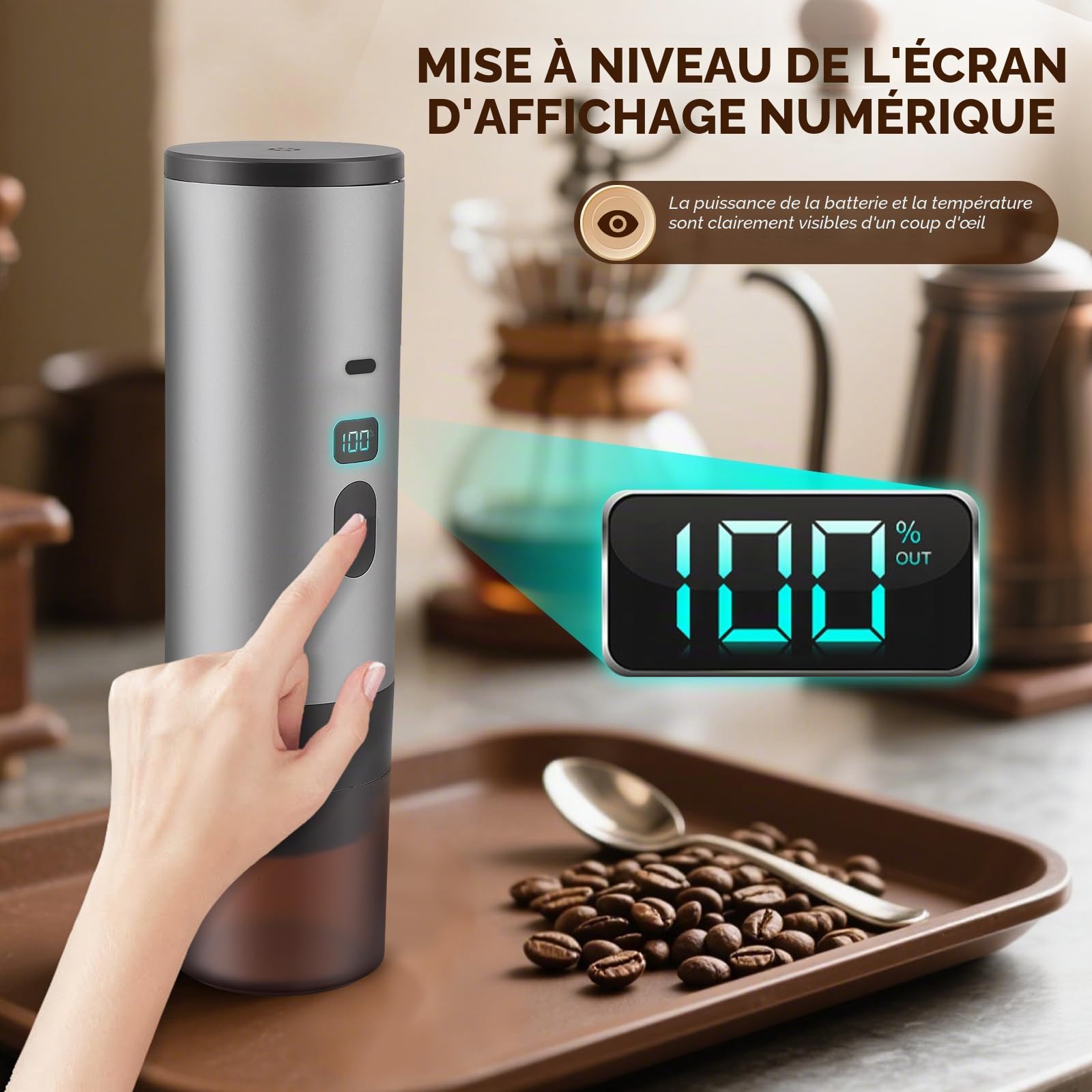 Machine à Café Portable, Sans Fil Machine à Espresso, 3 en 1 Compatible avec Capsules & Café Moulu, Auto-Chauffante, Rechargeable, Pressions 20 Bar, pour Voyage Camping Voiture Maison Bureau