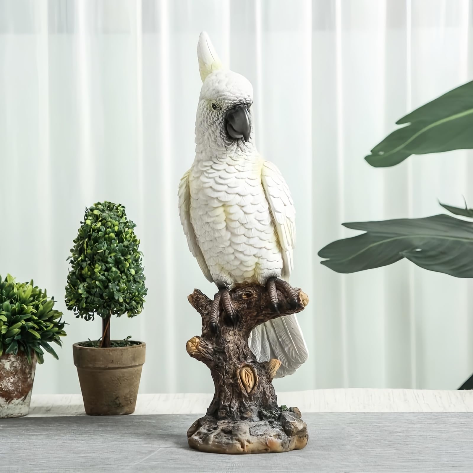 Figura Cacatúa de Resina 34cm Estatua Loro Blanco Decoración Jardín