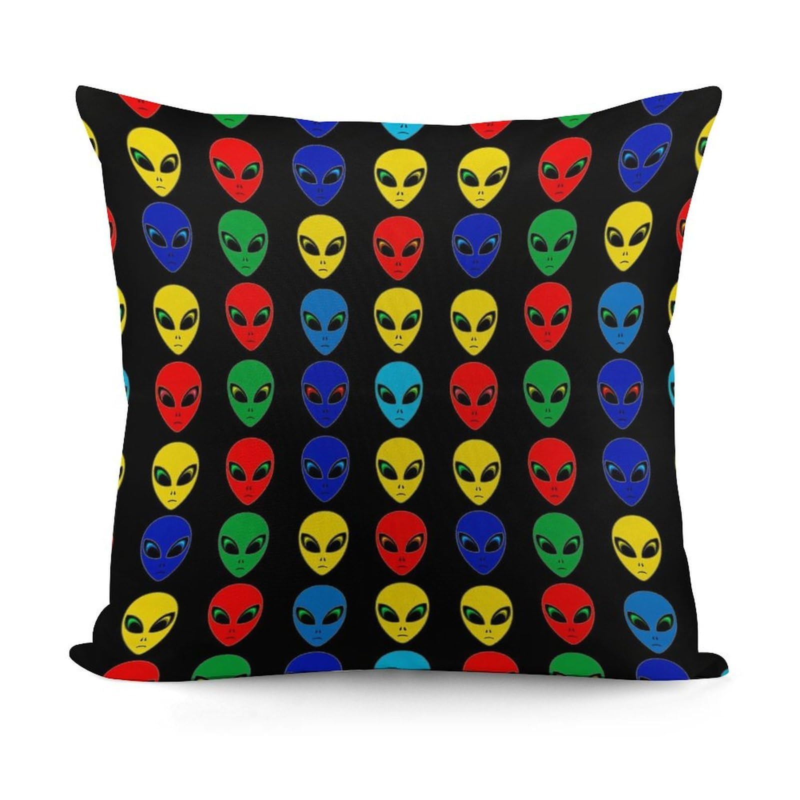 Unique Pattern Soft Cool Trippy Aliens Pattern Art Plush Pillow Cover with Zipper for Sofa, Couch, Living Room Decorative