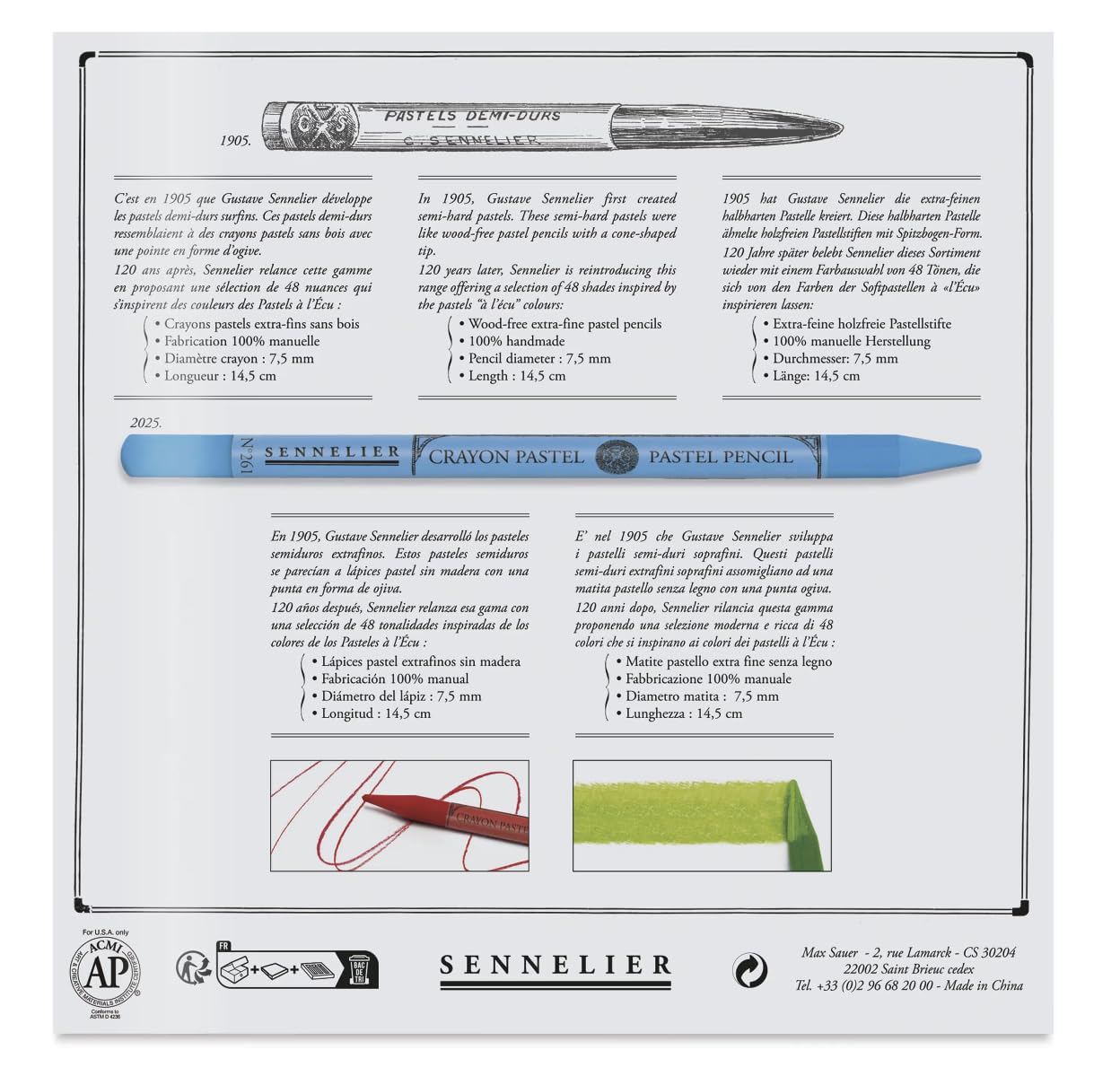 Sennelier Coffret 12 Crayons Pastel Sans Bois + 12 Emplacements Vides – Haute Pigmentation – Dessin, Esquisse & Détails – Pastels Secs Demi-Durs – Beaux-Arts Professionnels