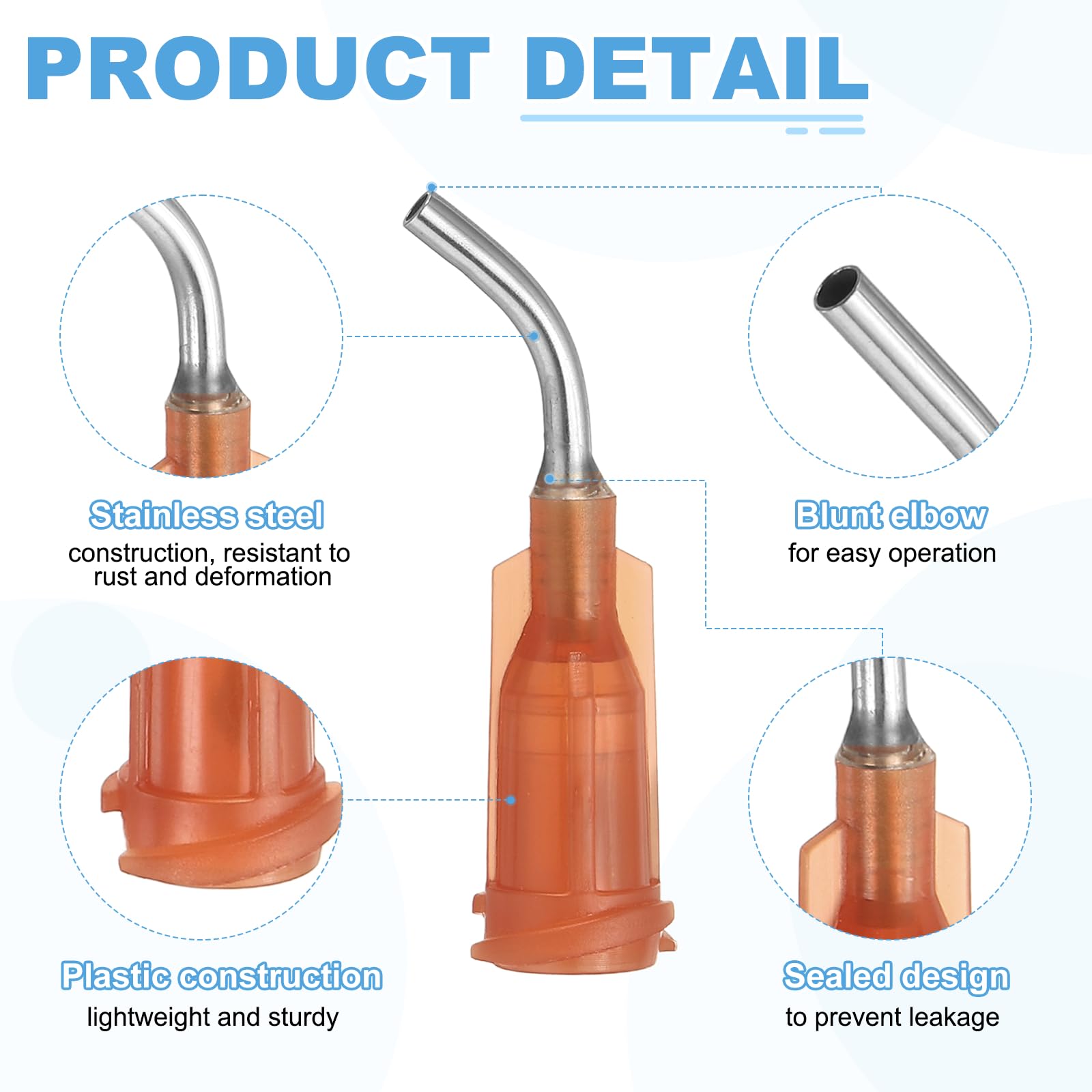 QUARKZMAN 60 Stück Stumpfe Dosiernadeln Gebogener Spitze Kanülen 15G Edelstahl 45 Grad Winkel Dispenserspitzen mit Luer Lock Nadeln für Spritzen 13mm Ende Stumpfe Dispensernadel Amber