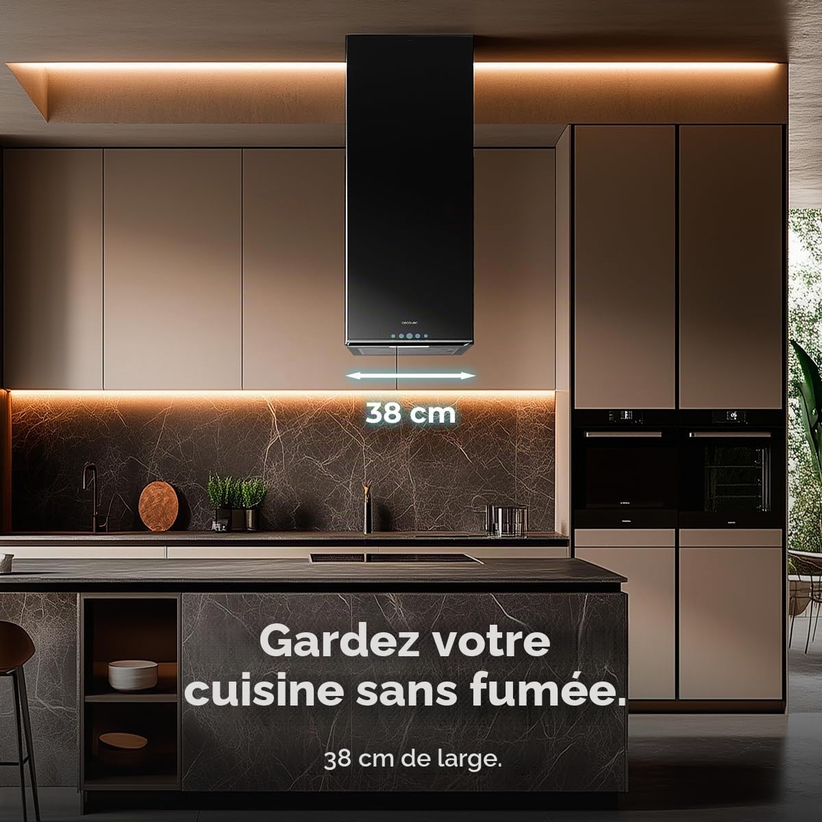 Cecotec Hotte Aspirante 38cm îlot Carré Bolero Flux Ict 388000 Black A++. Finition Noire, Aspiration 800M3/H, Moteur 210W, Commande Electronique, Lumière, Filtre à Charbon