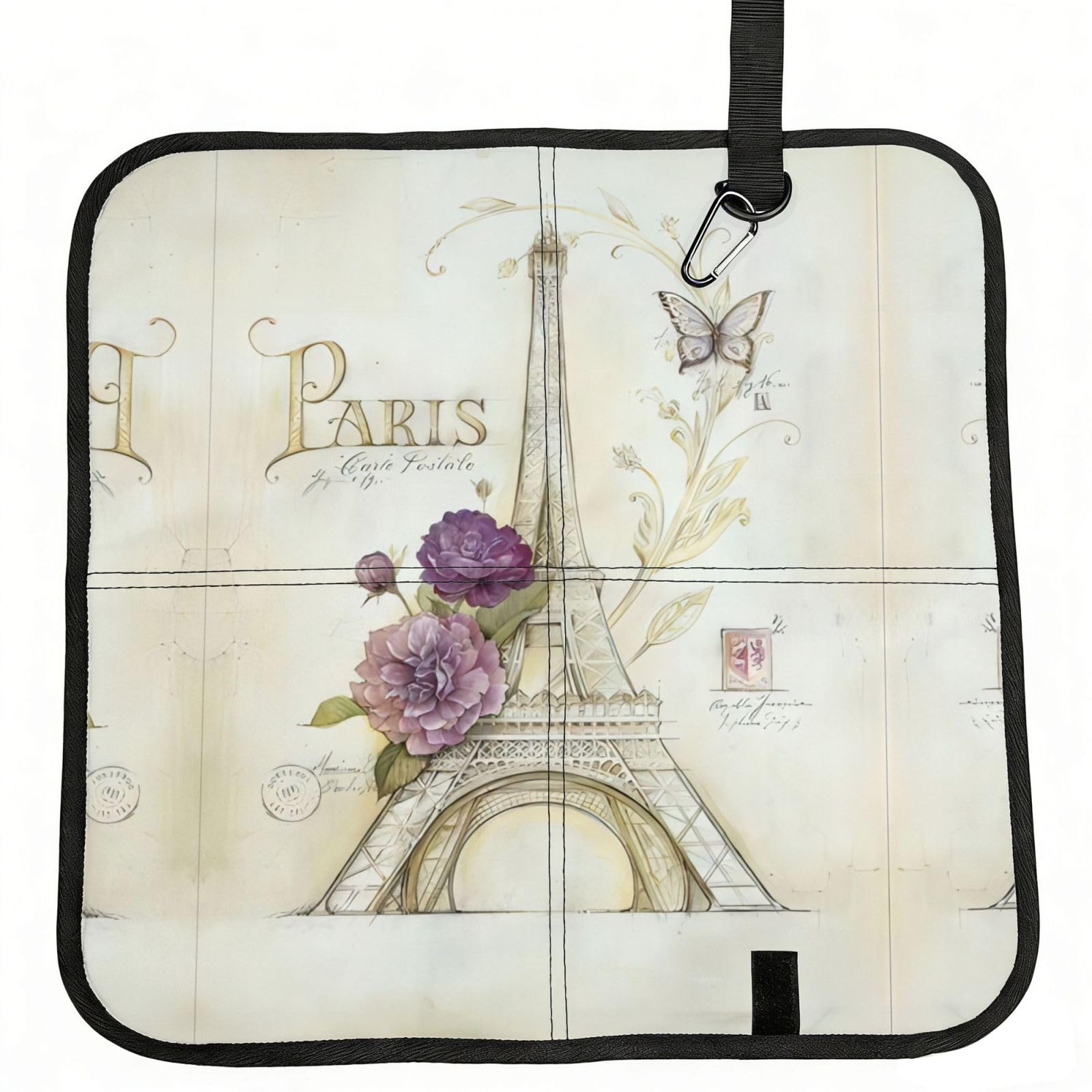 MROWYC Cartoon Eiffel Tower Printed Foldable Seat Cushion - Portable with Carabiner, for Stadium, Camping, Hiking