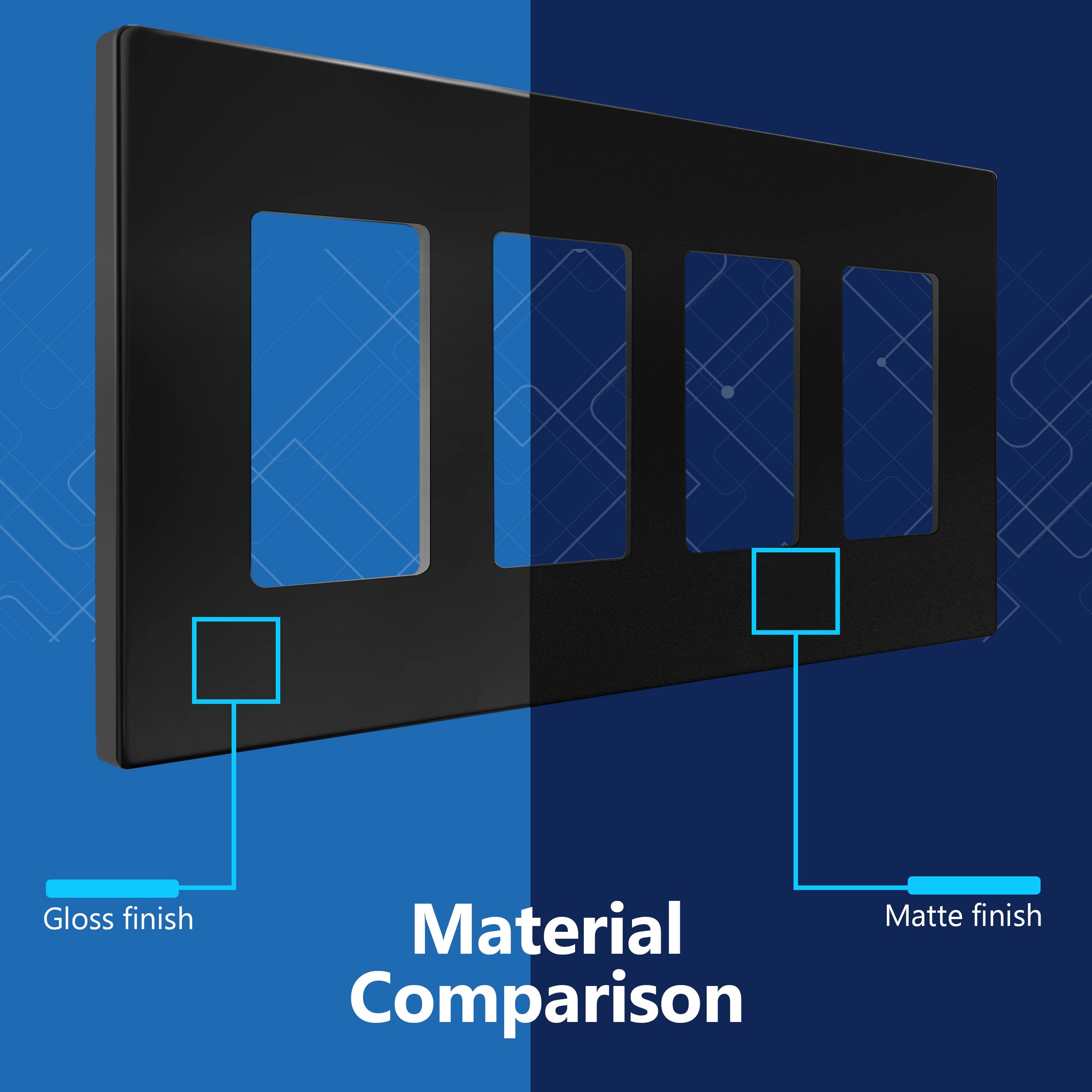 LIDER Copertura per interruttore quadrupla con finitura opaca, piastra da parete senza viti, 4 moduli di medie dimensioni, 12,40 cm x 21,79 cm, policarbonato termoplastico, certificazione UL, LSWP