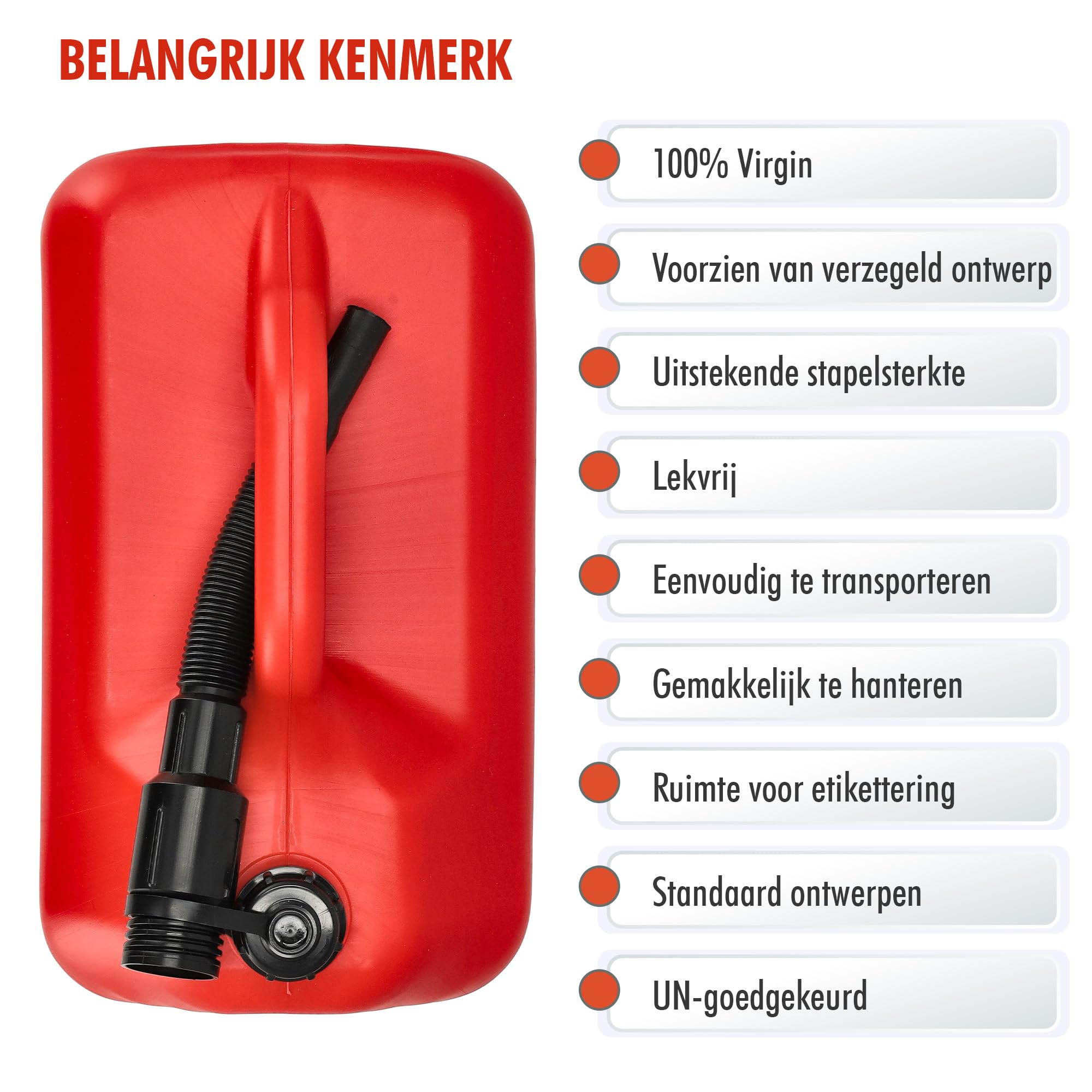 Jerrycan con Embudo Rojo 20L - Juego de 5 - Para Combustibles, Tapa con Cierre y Mango I Polietileno - Certificados por la ONU Jerrycans de combustible