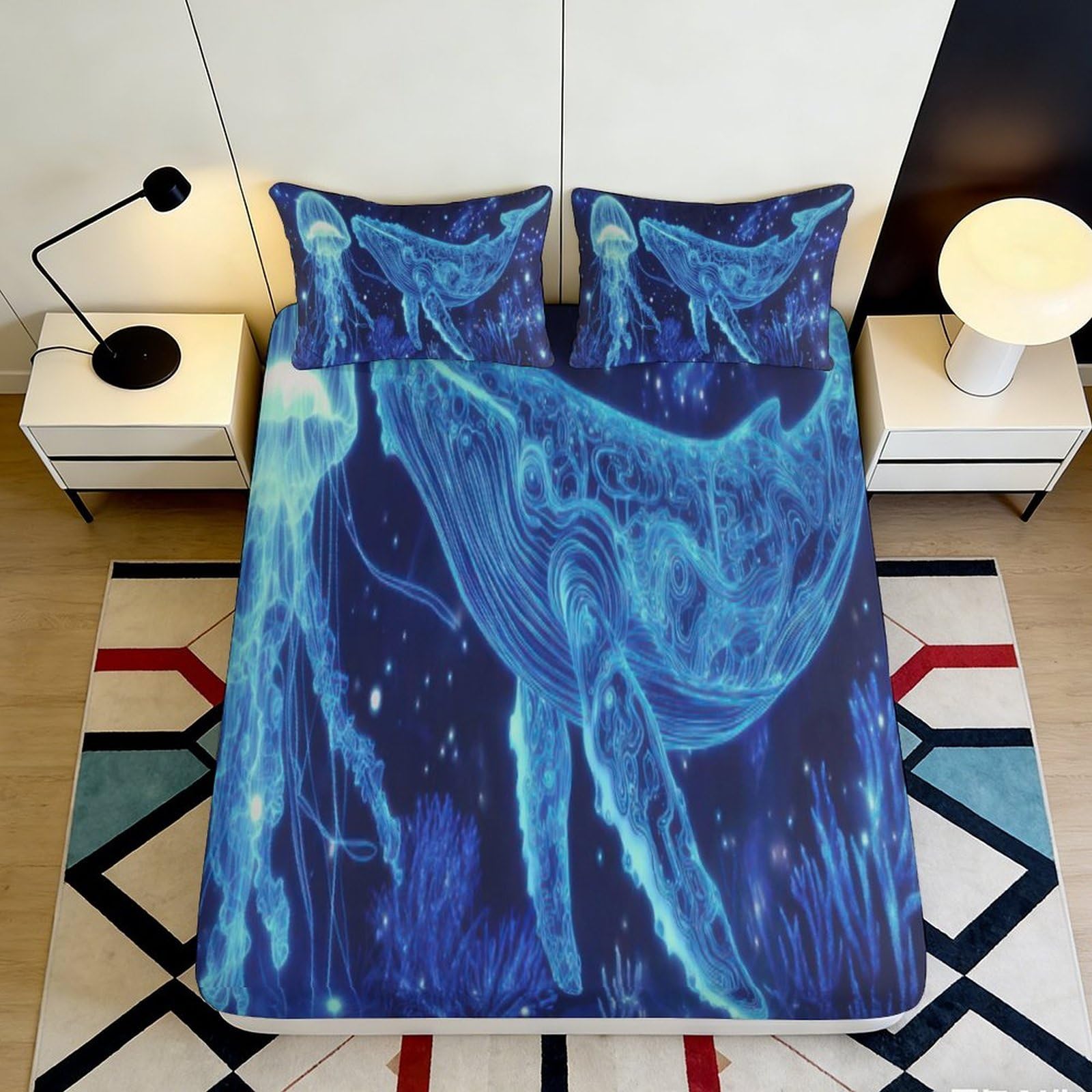 3D Printed Aurora Wolf Fitted Sheet Microfiber Deep Pocket Non-Slip Full Wrap Aurora Wolf Mattress Fitted Cover for Bedroom Bedding 160x200x25cm