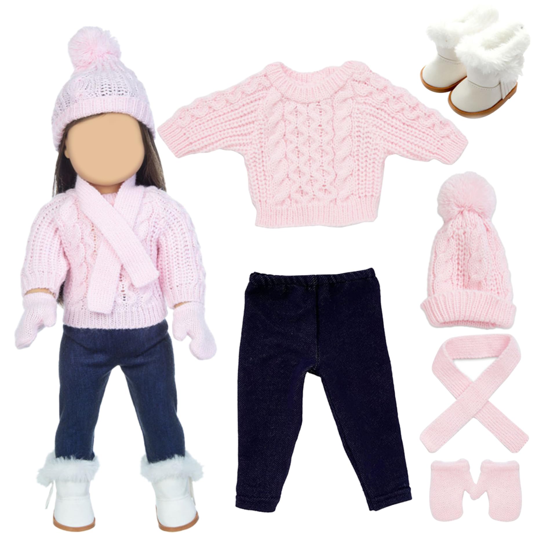 Yvocuyn 18 Inch Doll Clothes - Cute American Doll Outfits Knitted Set, Includes Sweaters Trousers Hats Gloves Shoes Scarfs for Winter