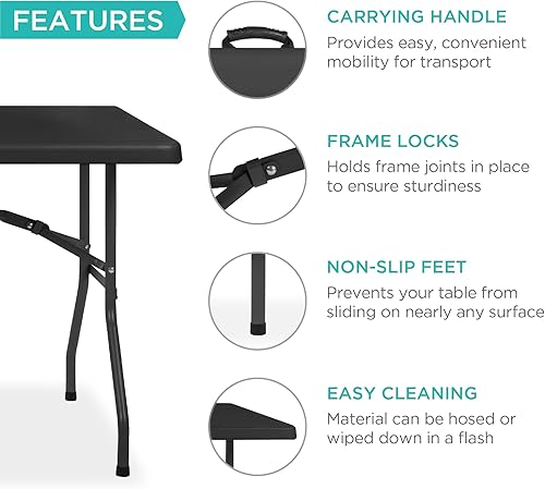 Miniatura 5 de Best Choice Products Mesa plegable de plástico de 6 pies, para interiores y exteriores, resistente, portátil, con asa, cerradura para picnic,