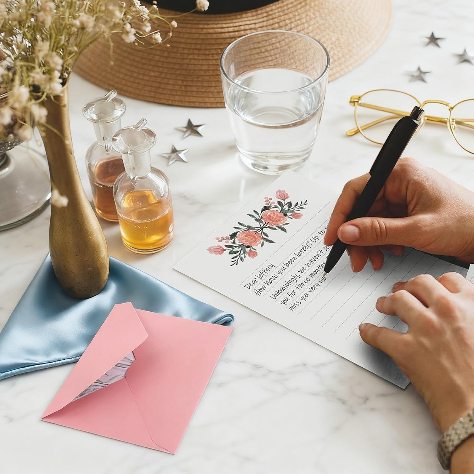 37-teiliges Briefpapier-Umschläge-Set enthält 24 linierte Briefpapiere und 12 Umschläge mit 48 runden Aufklebern, warmes Blumen-Thema, Briefpapier-Set für Hochzeitseinladungen, Wünsche, Blumen (6
