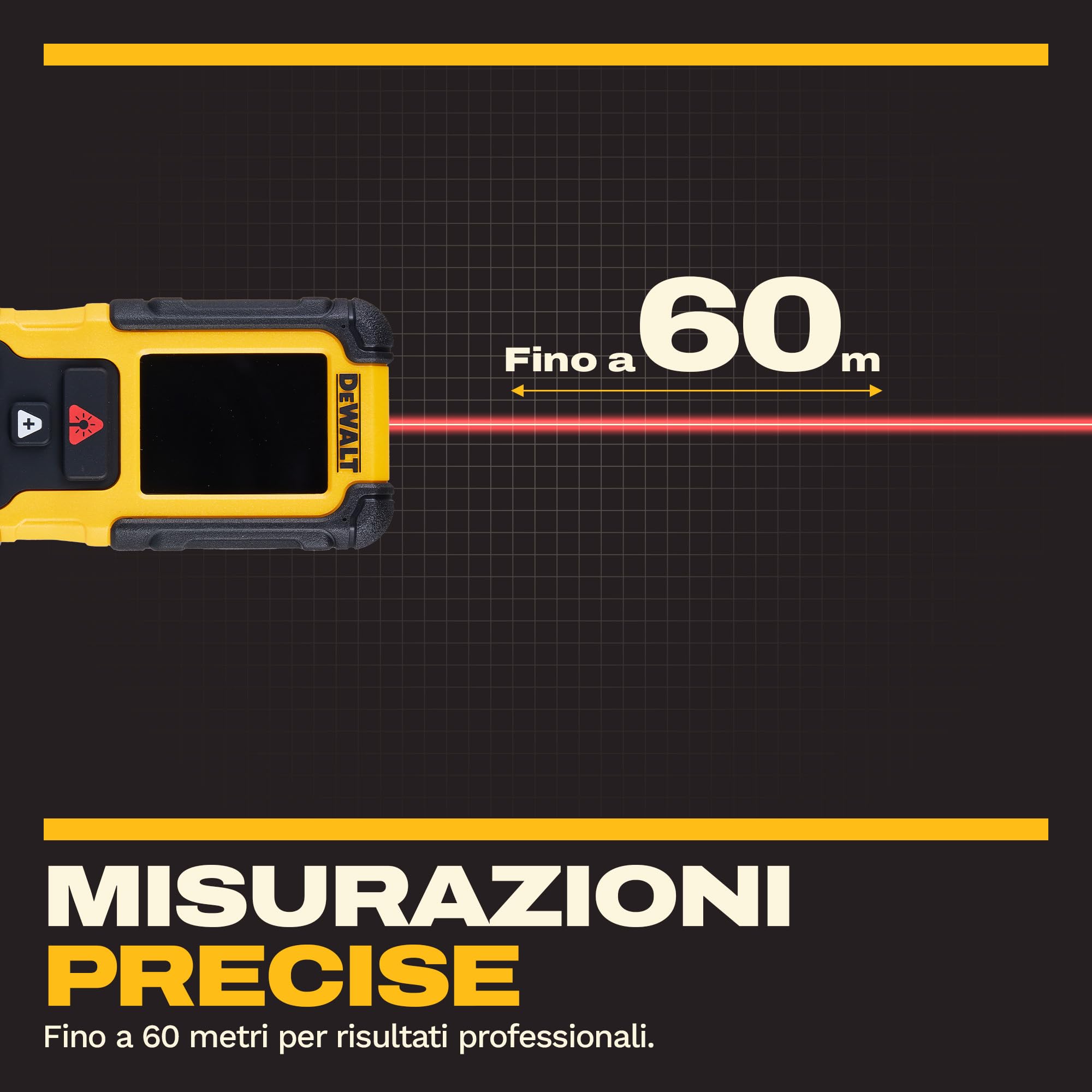 DEWALT Misuratore di distanze laser 60 metri con batteria al litio ricaricabile fino a 60m, DWHT78200-XJ