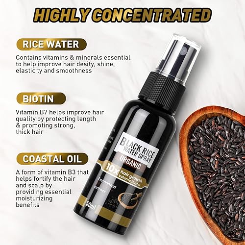 Miniatura 6 de Agua de arroz para el crecimiento del cabello spray de crecimiento del cabello de agua de arroz negro para adelgazar el cabello y la pérdida de