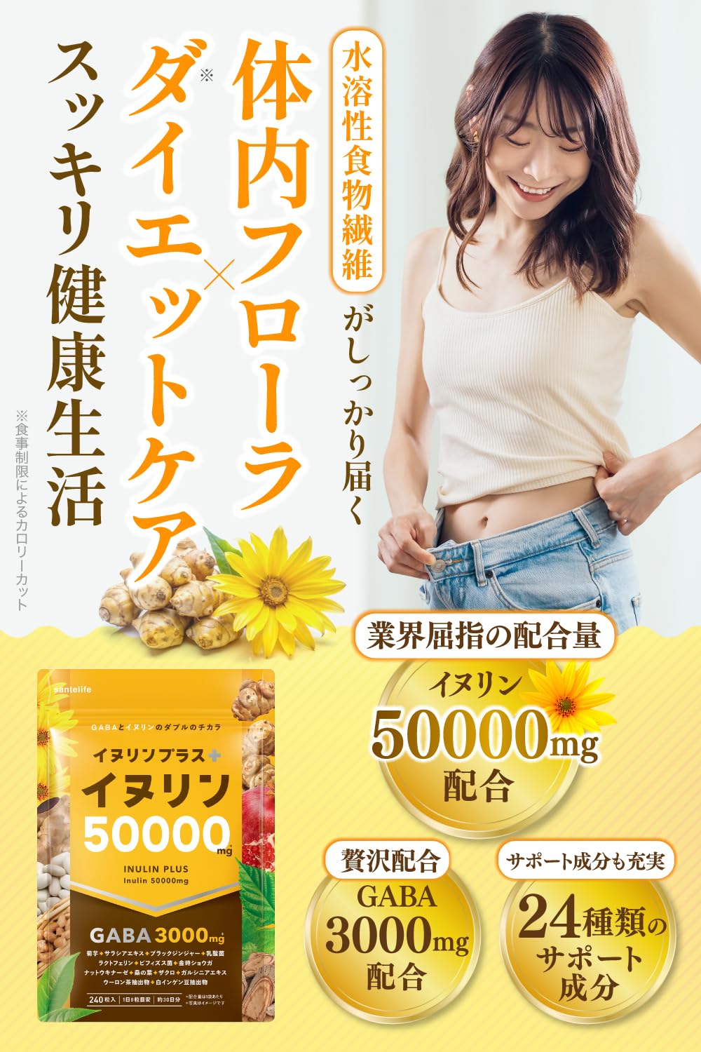 Amazon.co.jp: santelife イヌリンプラス イヌリン 高配合50000mg GABA