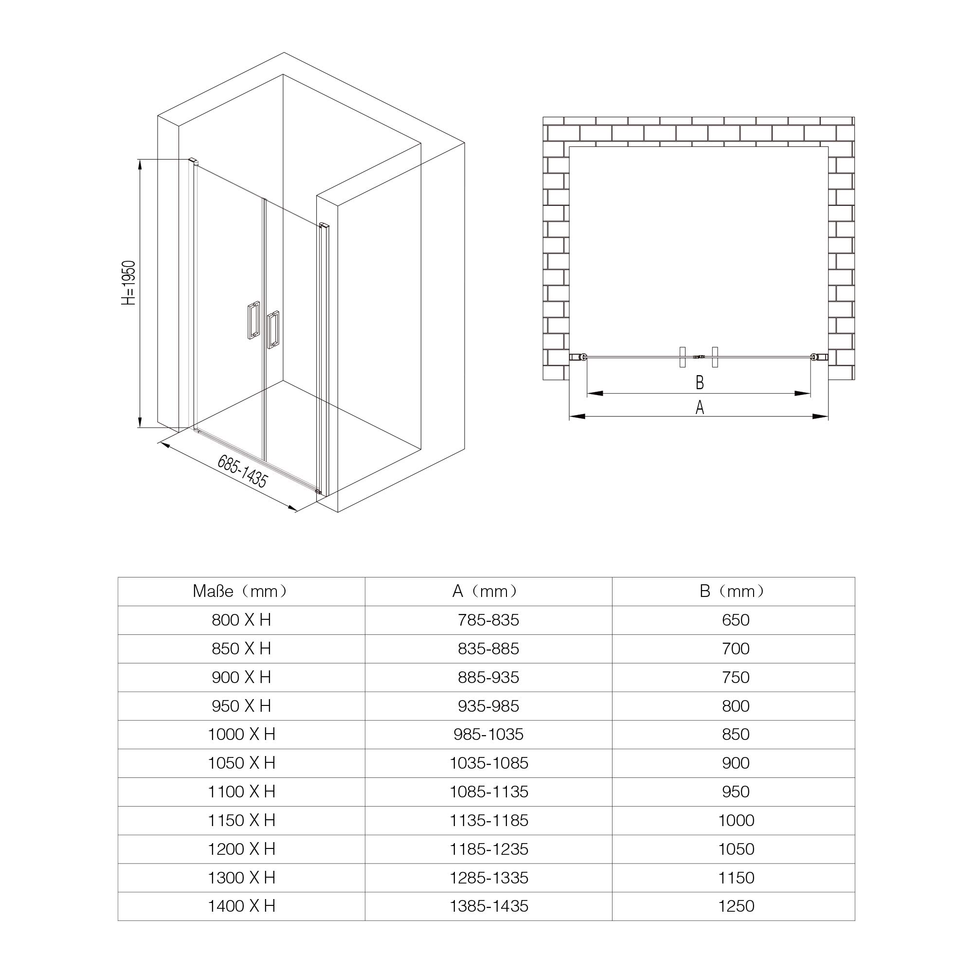Mai & Mai Box Doccia a Nicchia 95x195cm, Porta Doppia Per Doccia a Nicchia Cabina Bagno in Vetro di Sicurezza Smerigliato 6mm con Meccanismo di Sollevamento e Abbassamento Teramo24VS