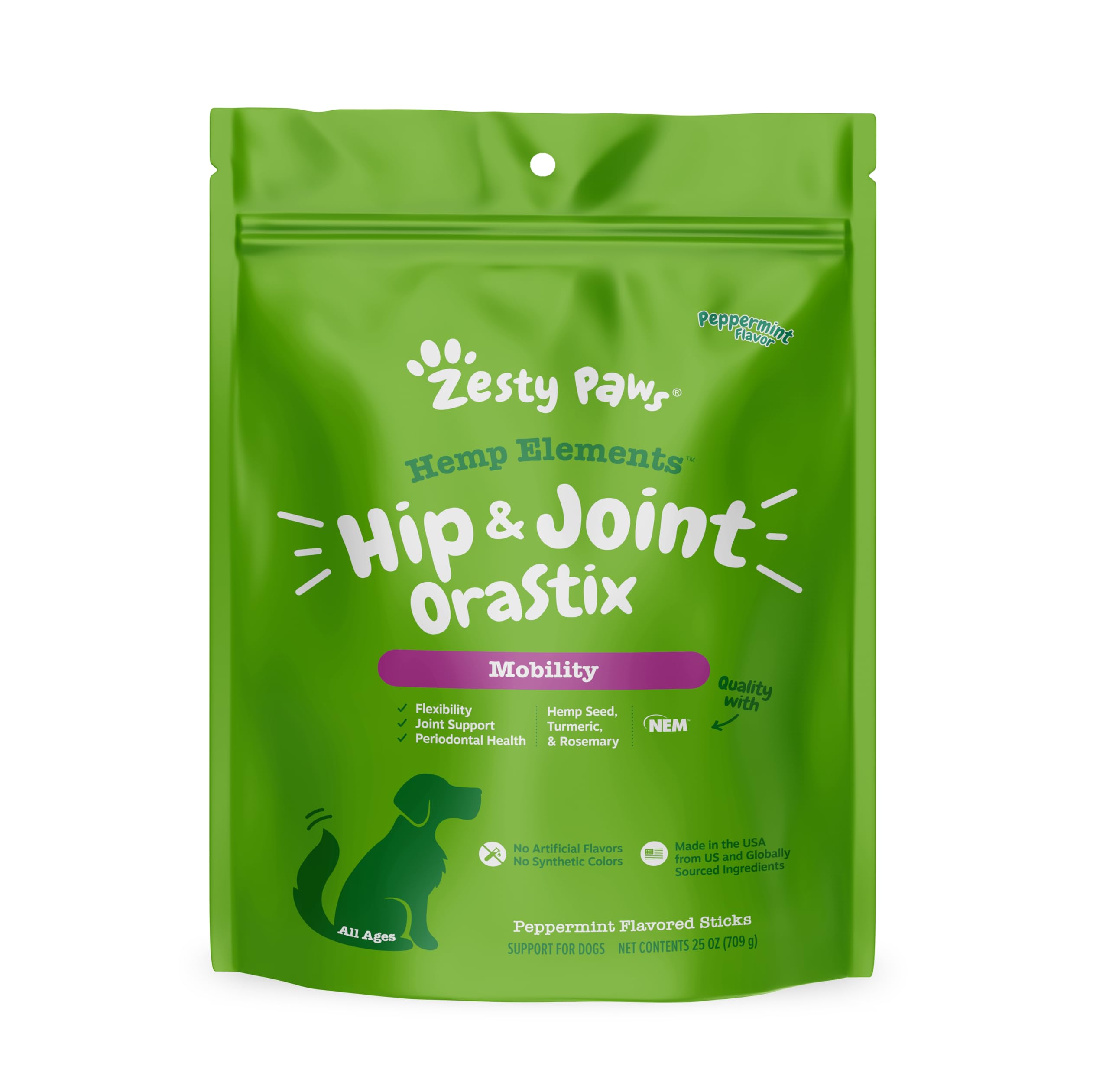 Zesty PawsOraStix for Dogs - Hip & Joint Mobility Sticks with Hemp Seed Curcumin Eggshell Membrane Taurine Support for HIPS Joints Cartilage Health Proprietary Healthy Teeth Gum Blend 25oz