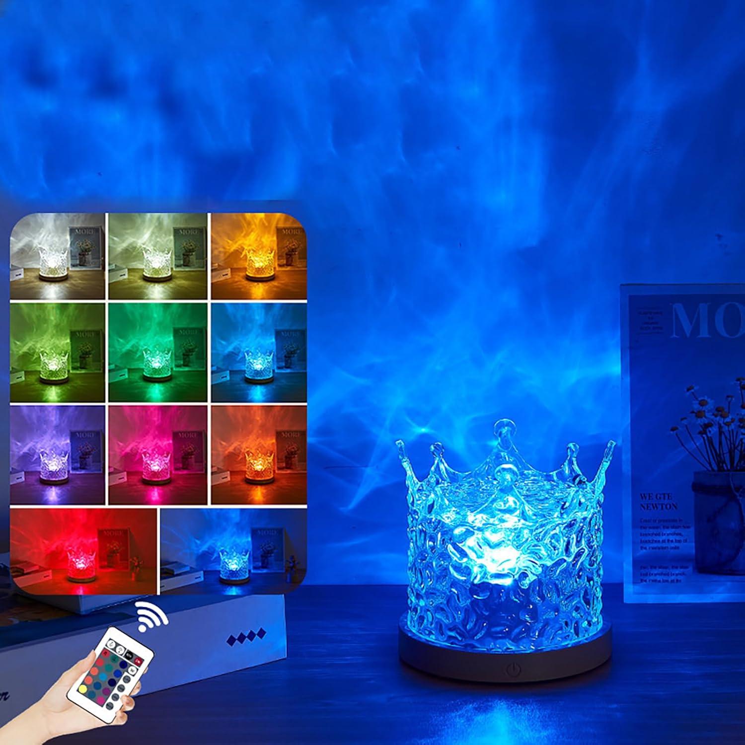 Northern Lights Ocean Wave Projector Light,Water Effect and Flame Effect Ripple Lights,16 Colors Suitable for Bedrooms,bathrooms, Meditation and Stress Relief (16 Colors - Remote Control)