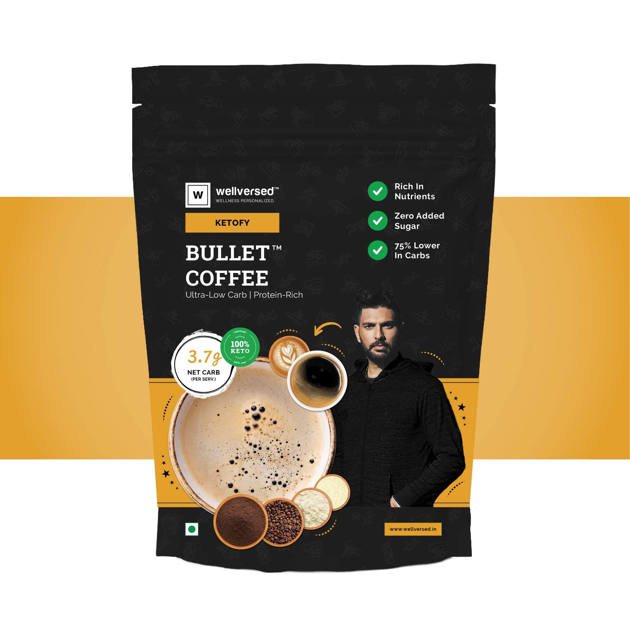Wellversed Ketofy - Bullet Coffee Mix (100g) | MCT Enriched Instant Soluble Coffee Beverage | MCT Keto Coffee Powder | Instant Keto Coffee Powder | Sugarfree