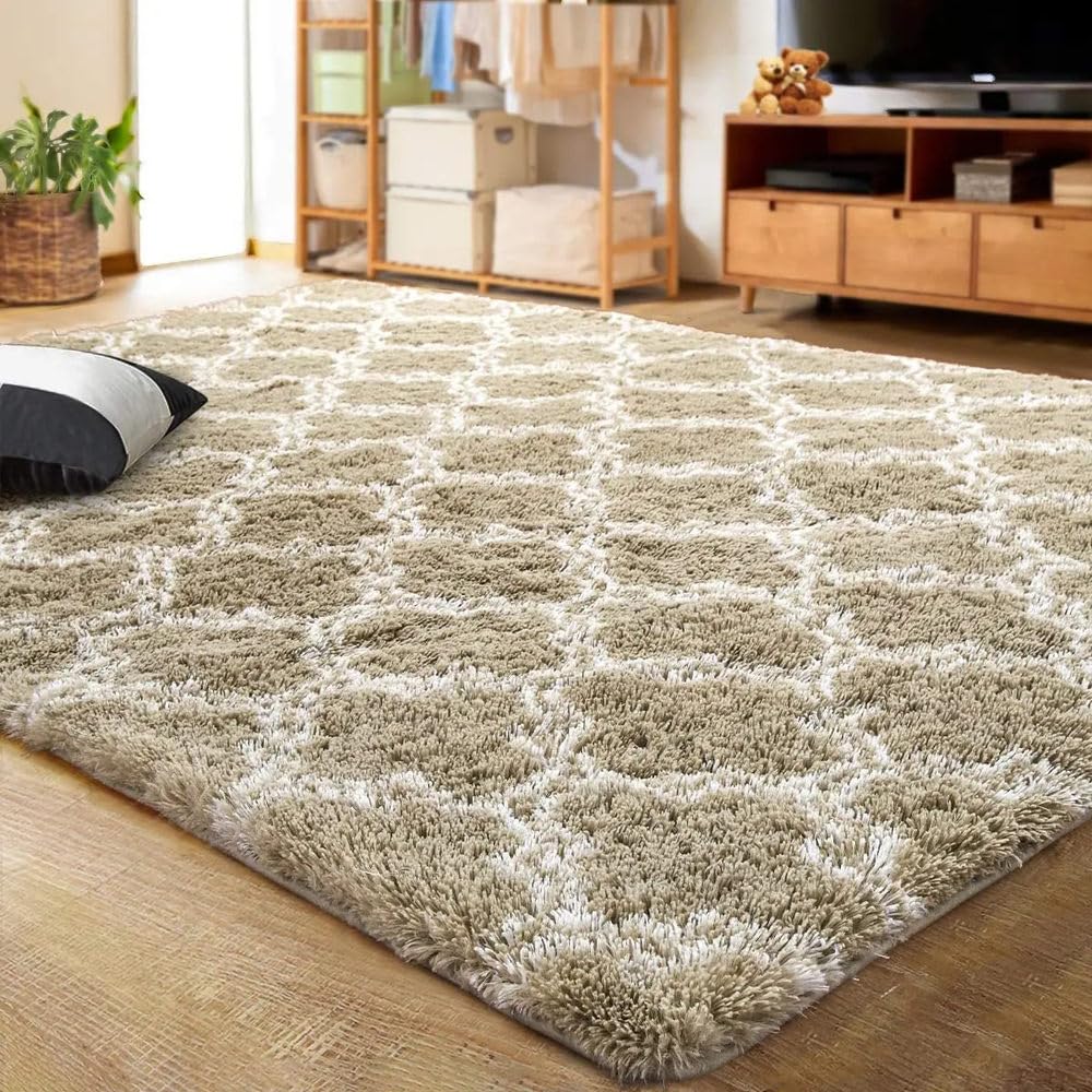 Grandi tappeti a pelo lungo per camera da letto, super morbidi, soffici, per soggiorno, antiscivolo, per interni, per bambini, cameretta dei bambini, cachi scuro, 122x183 cm